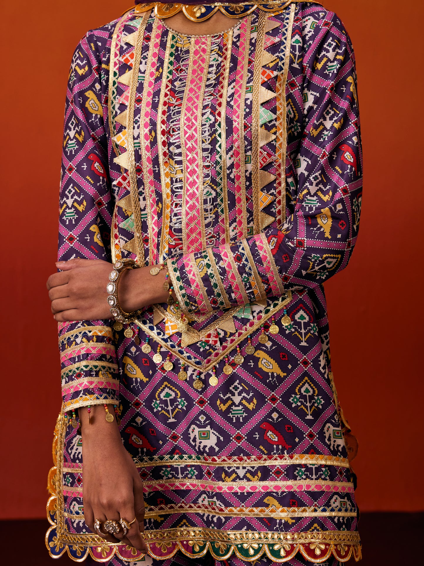 PURPLE PATOLA KURTA SET