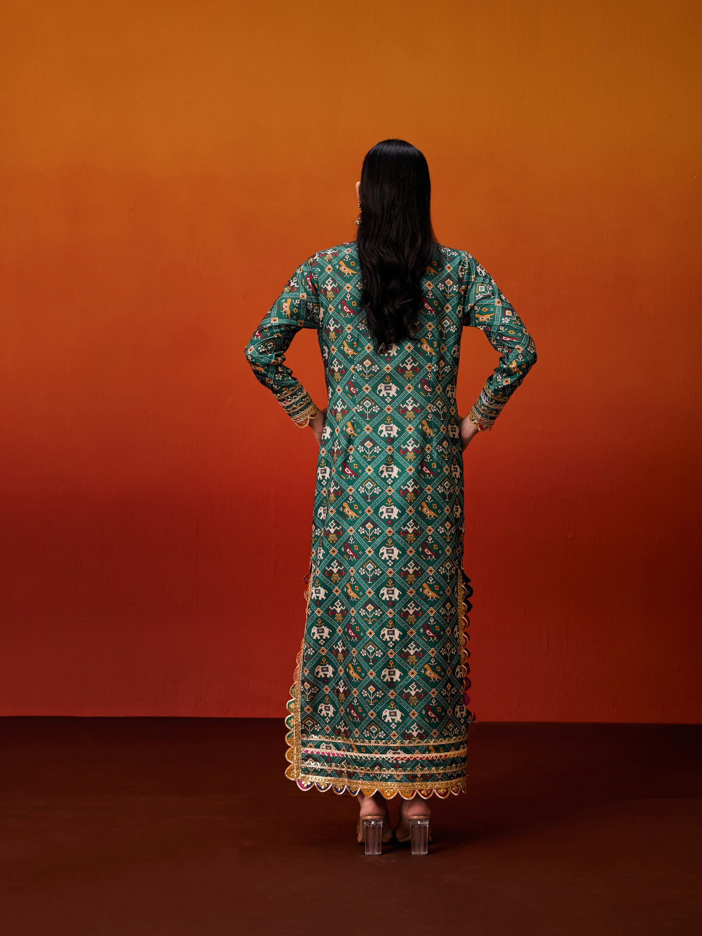 GREEN LONG PATOLA KAFTAN