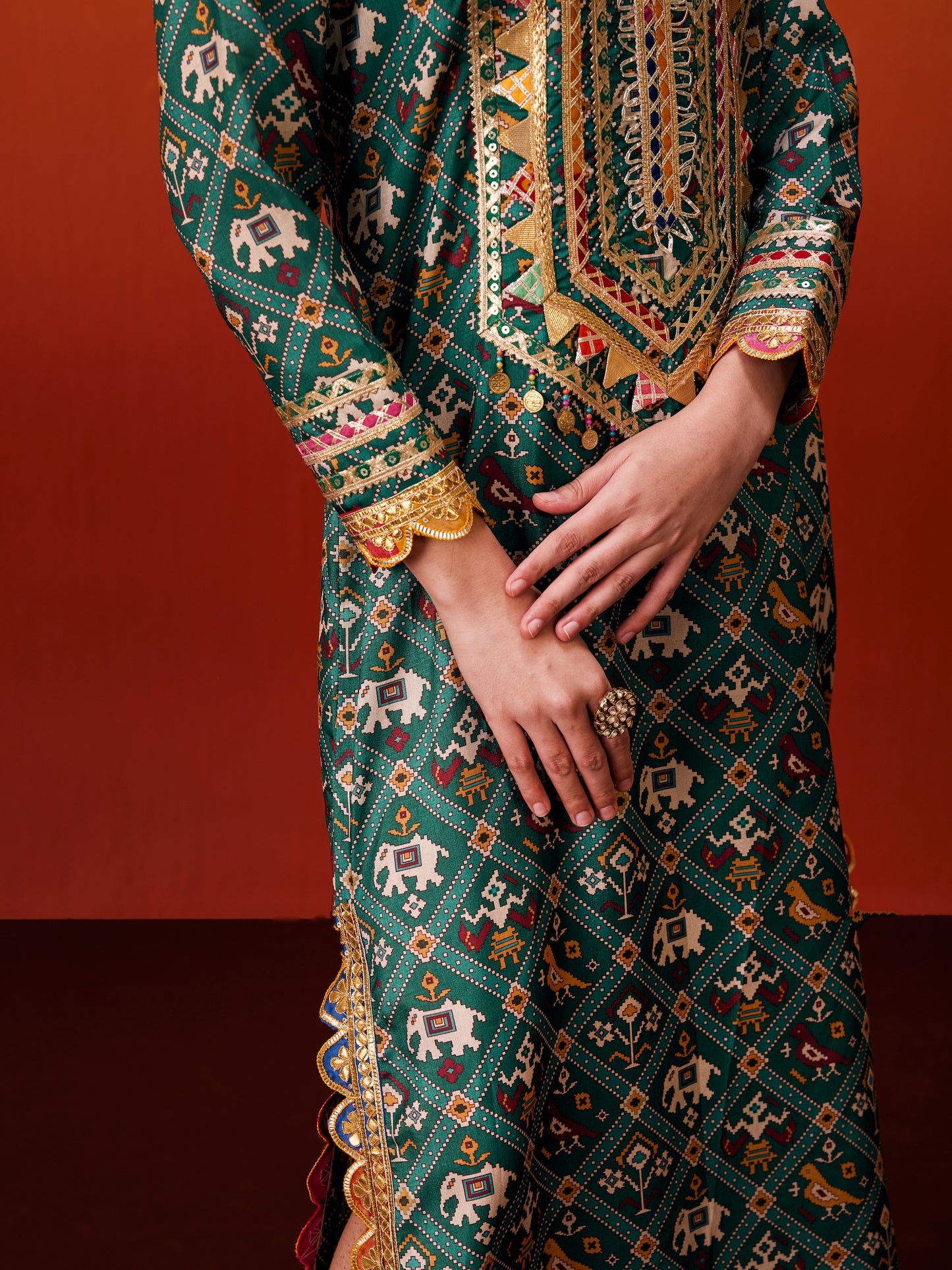 GREEN LONG PATOLA KAFTAN