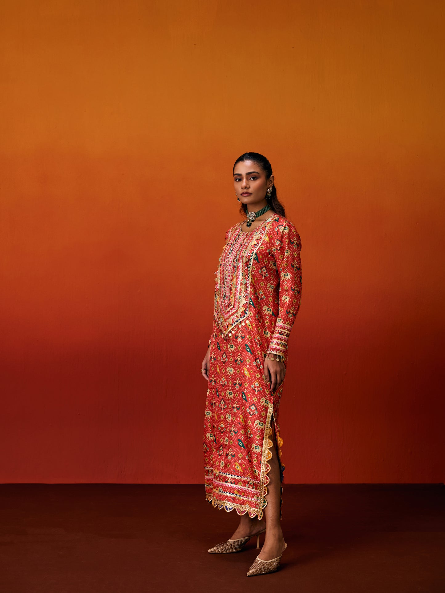 ORANGE LONG PATOLA KAFTAN