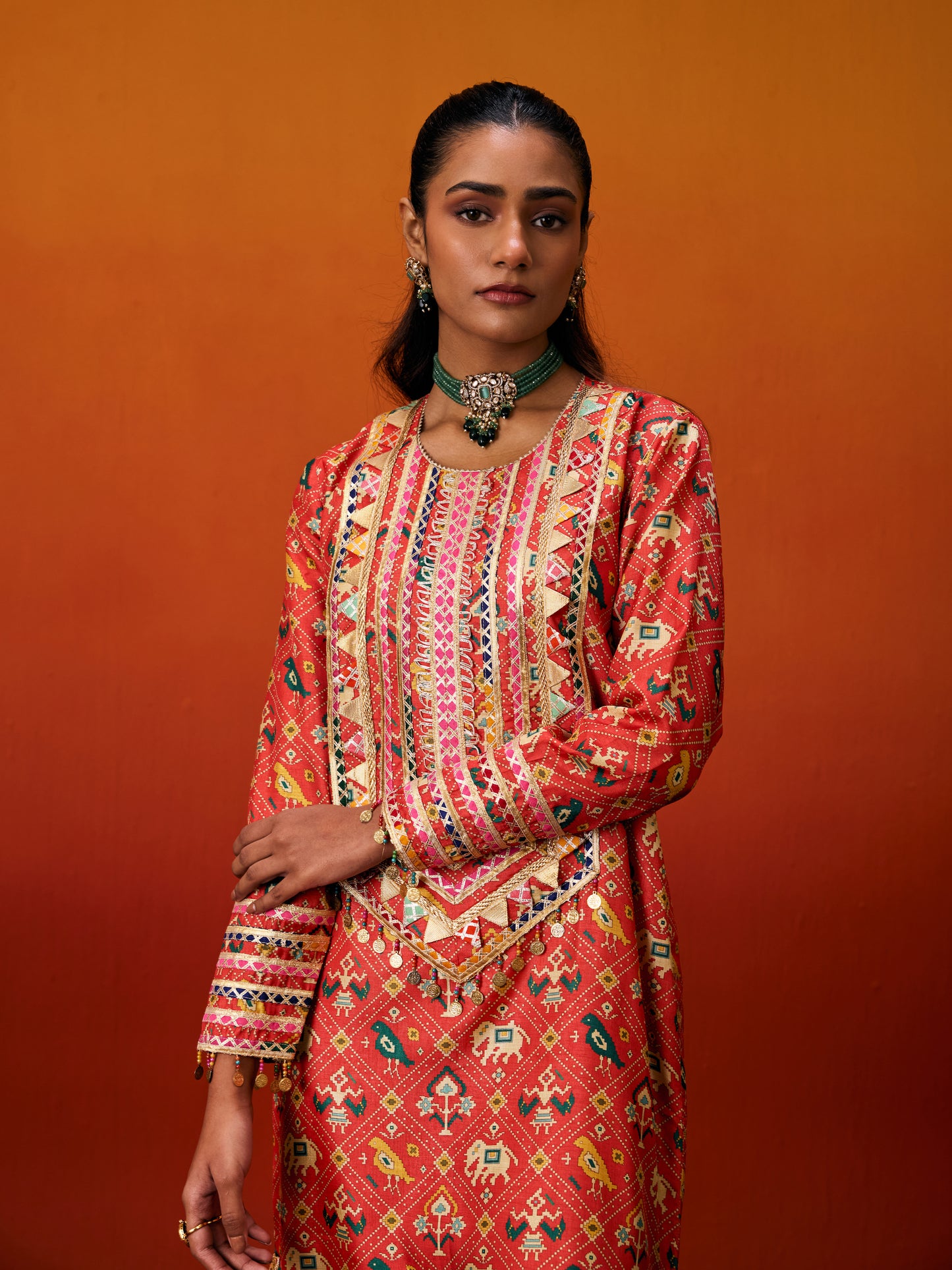 ORANGE LONG PATOLA KAFTAN