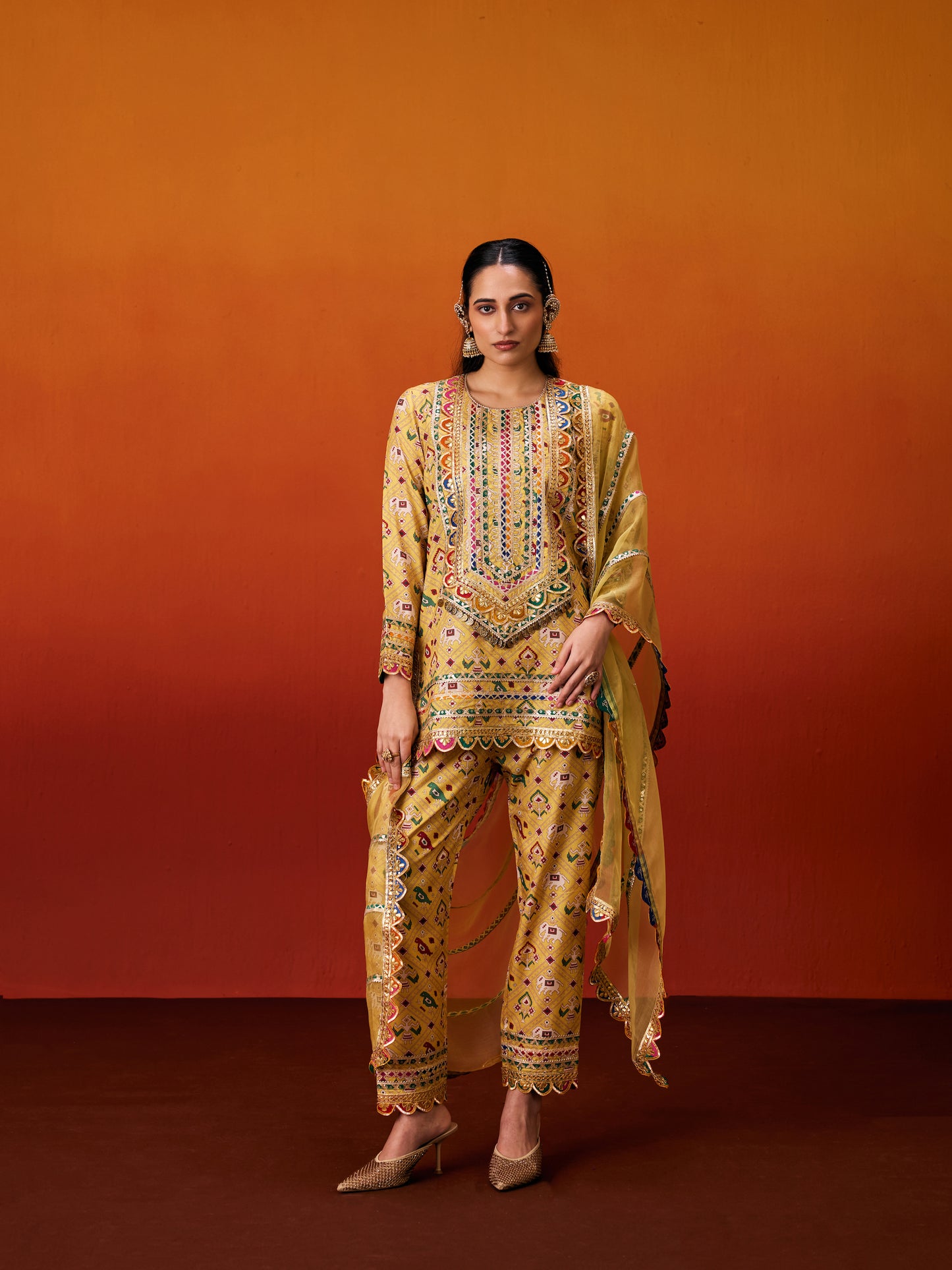 YELLOW PATOLA KURTA SET