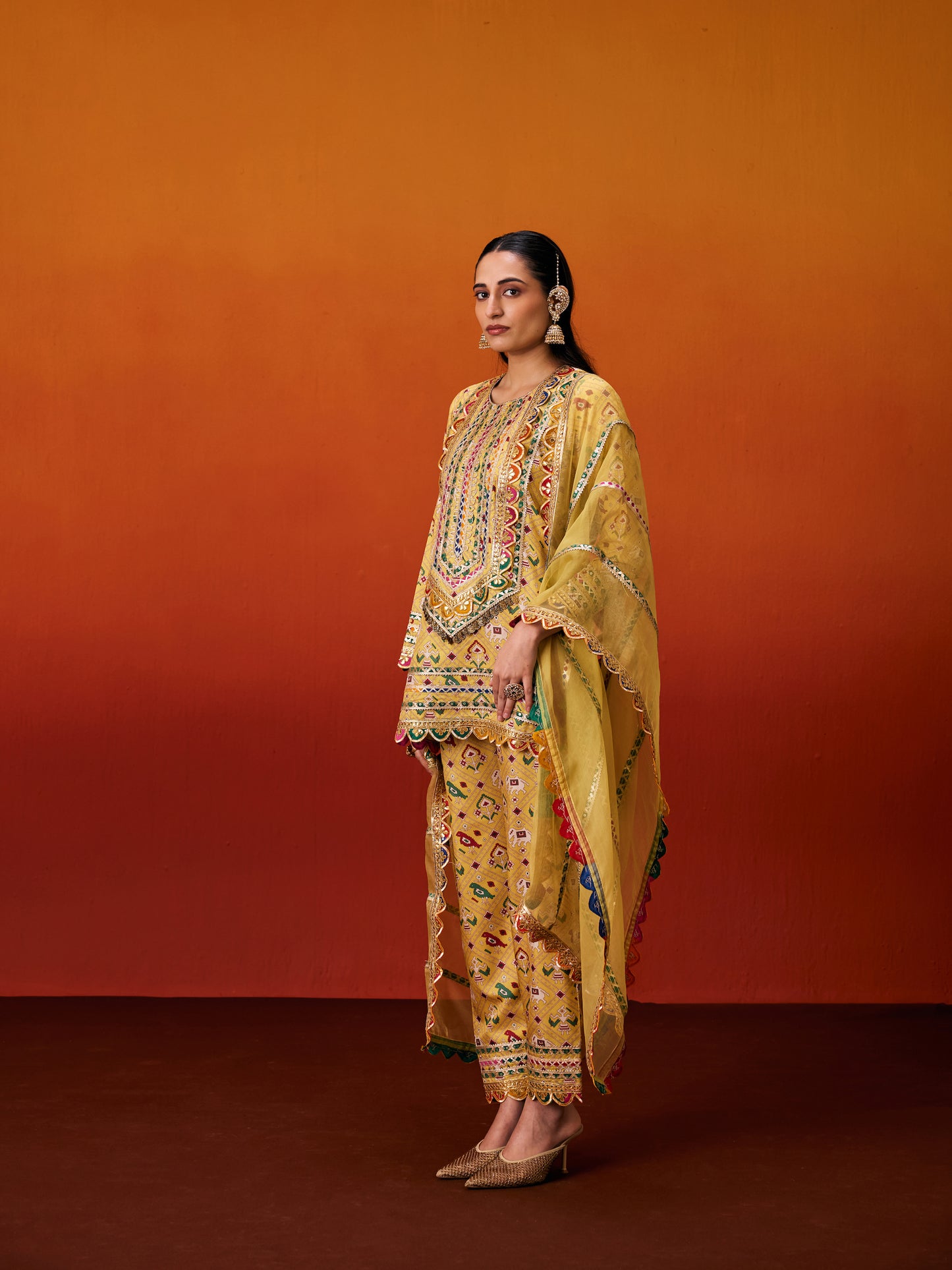 YELLOW PATOLA KURTA SET