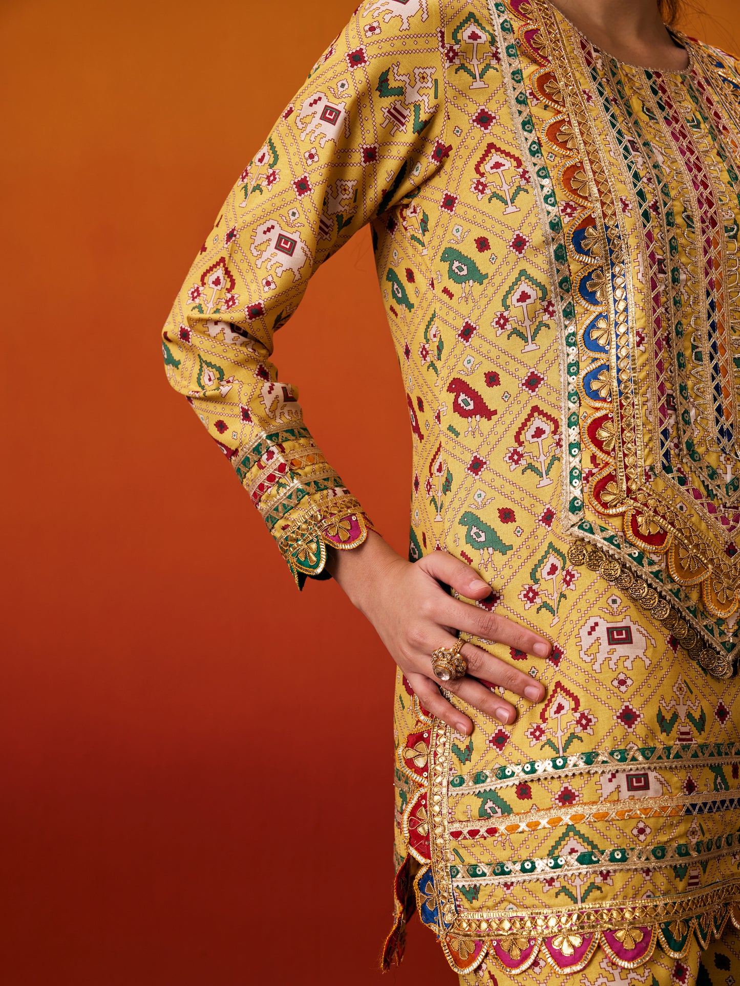 YELLOW PATOLA KURTA SET