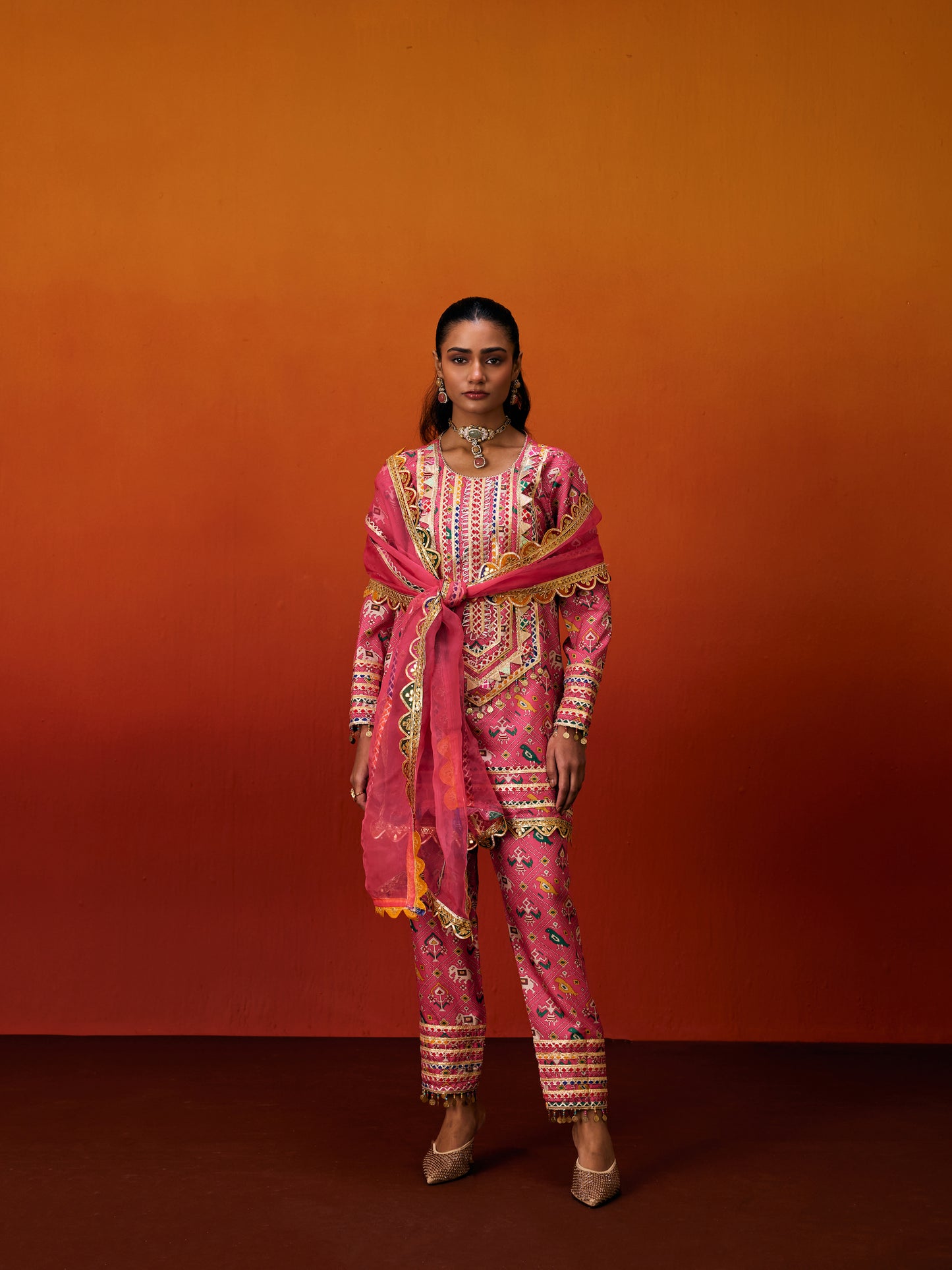RANI PINK PATOLA KURTA SET
