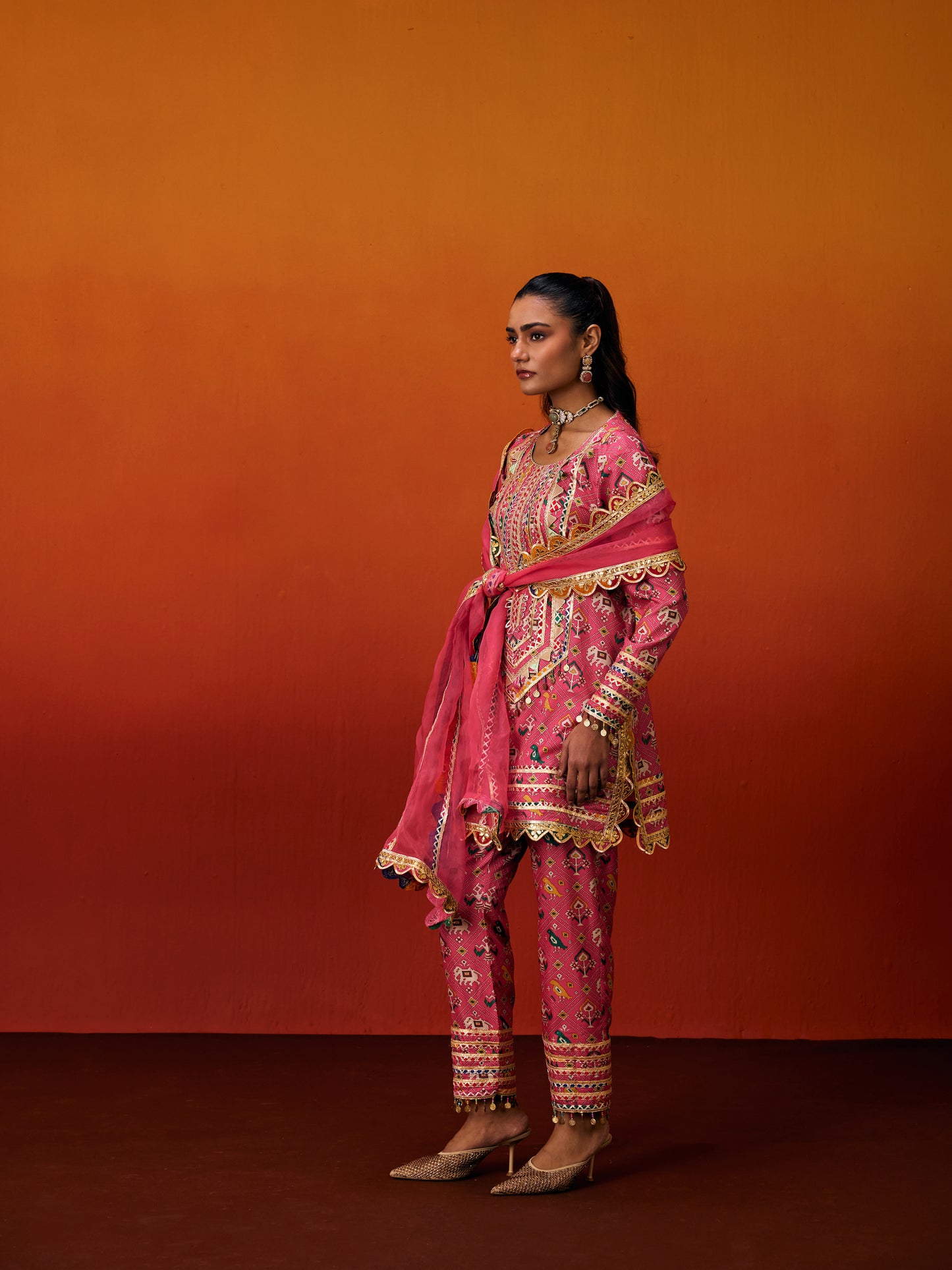 RANI PINK PATOLA KURTA SET