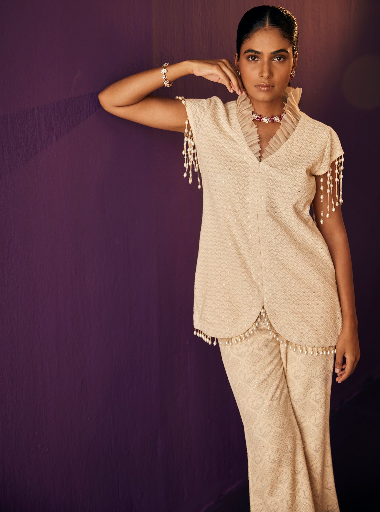 BEIGE THREAD WORK COORD SET