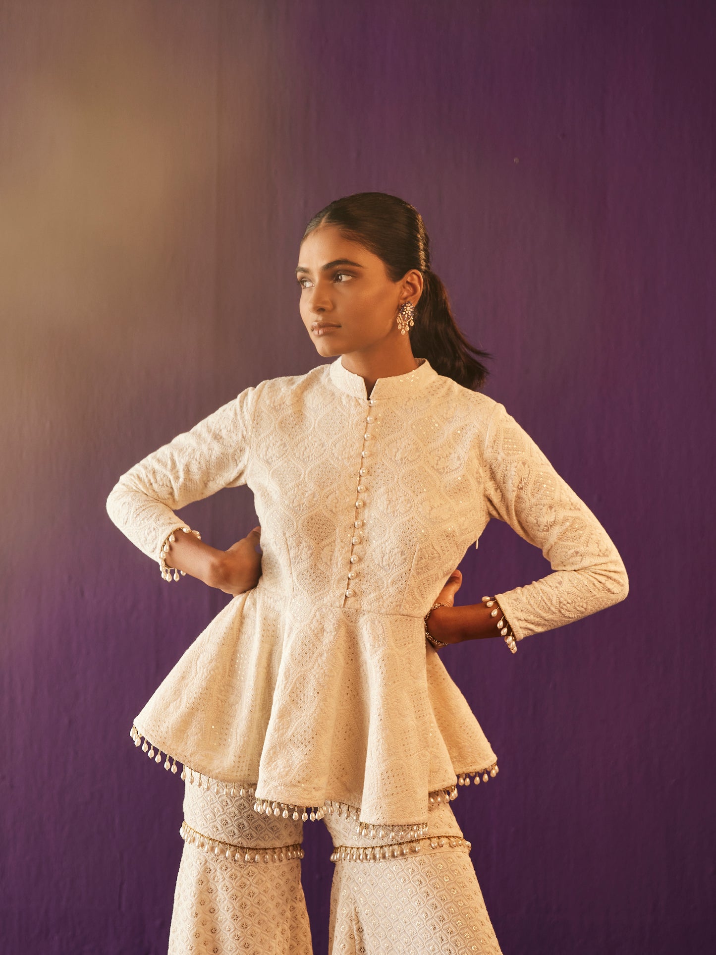 IVORY THREAD WORK PEPLUM SET