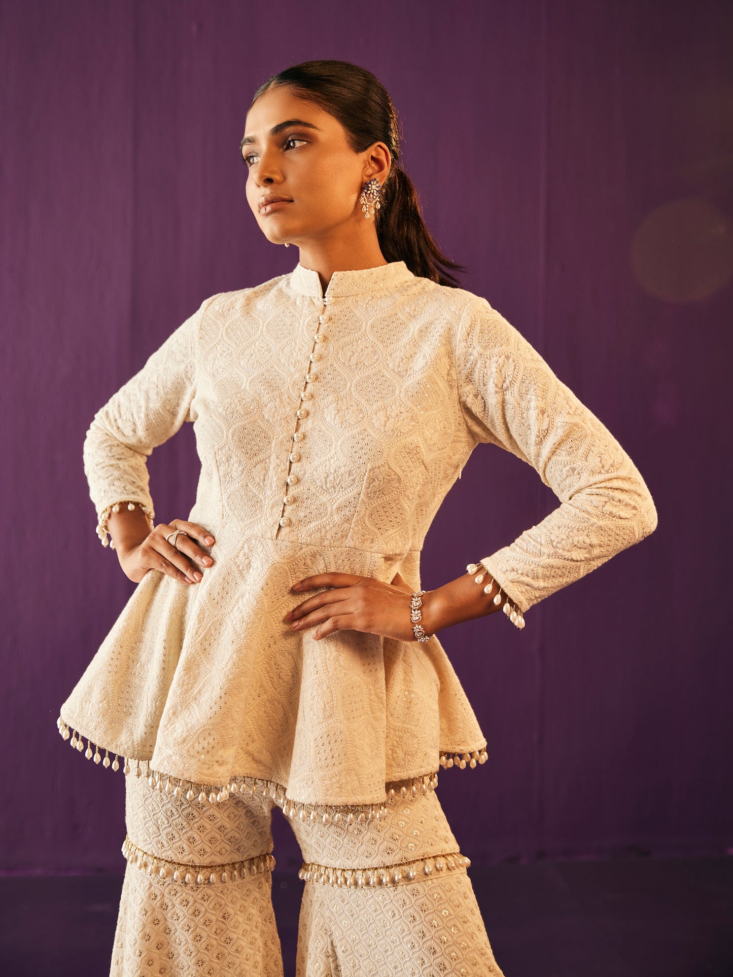 IVORY THREAD WORK PEPLUM SET