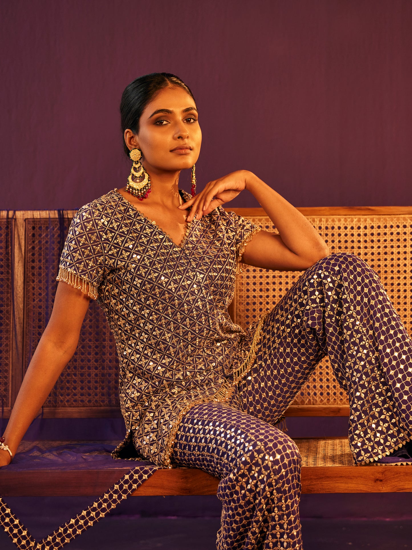 BLUEISH PURPLE ZARI & SEQUIN COORD SET