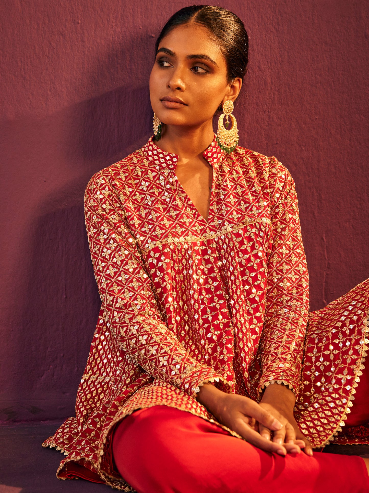 RED ZARI & SEQUIN DHOTI SET