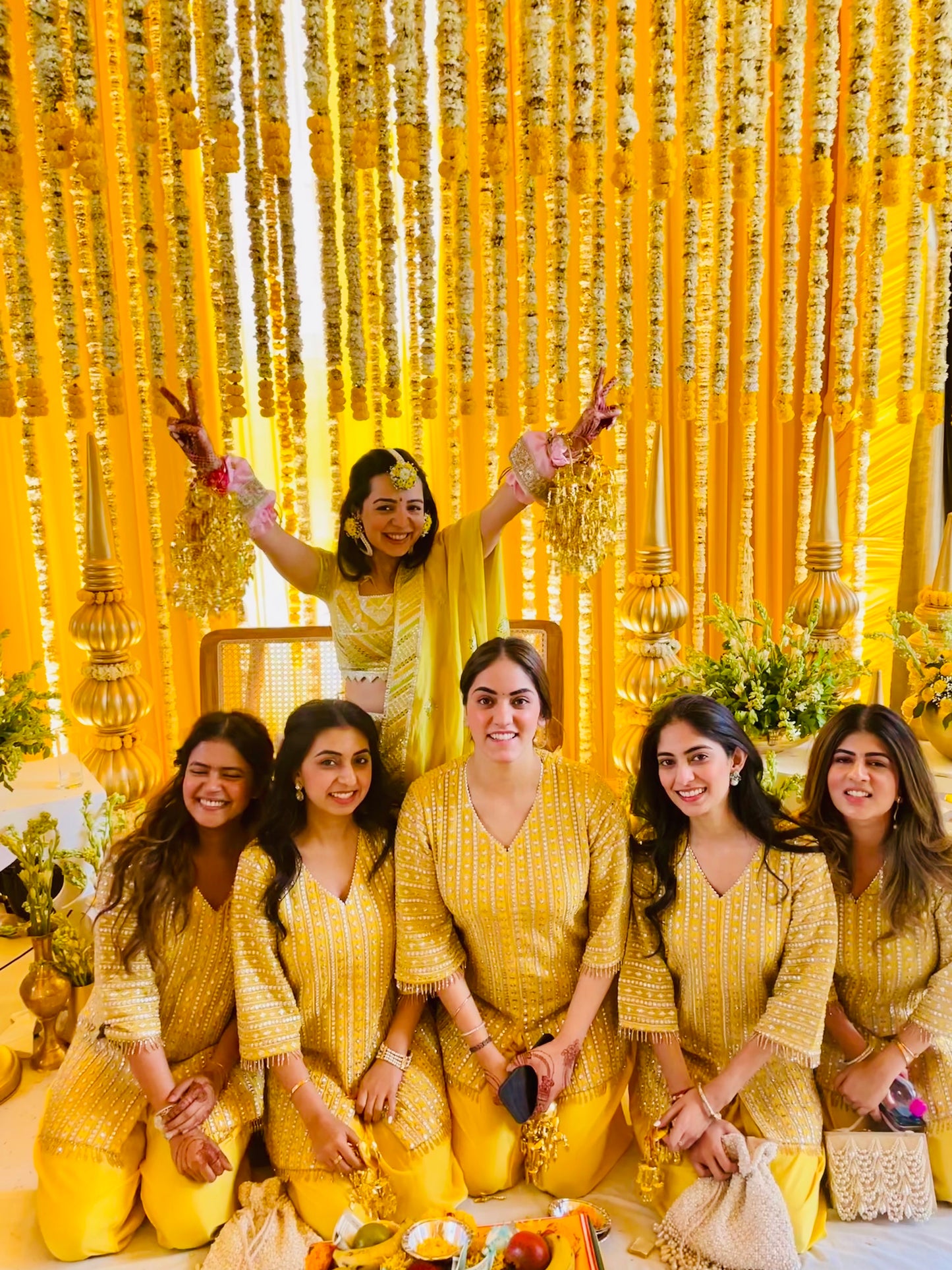 BRIDESMAIDS IN YELLOW GOTA WORK DHOTI SET