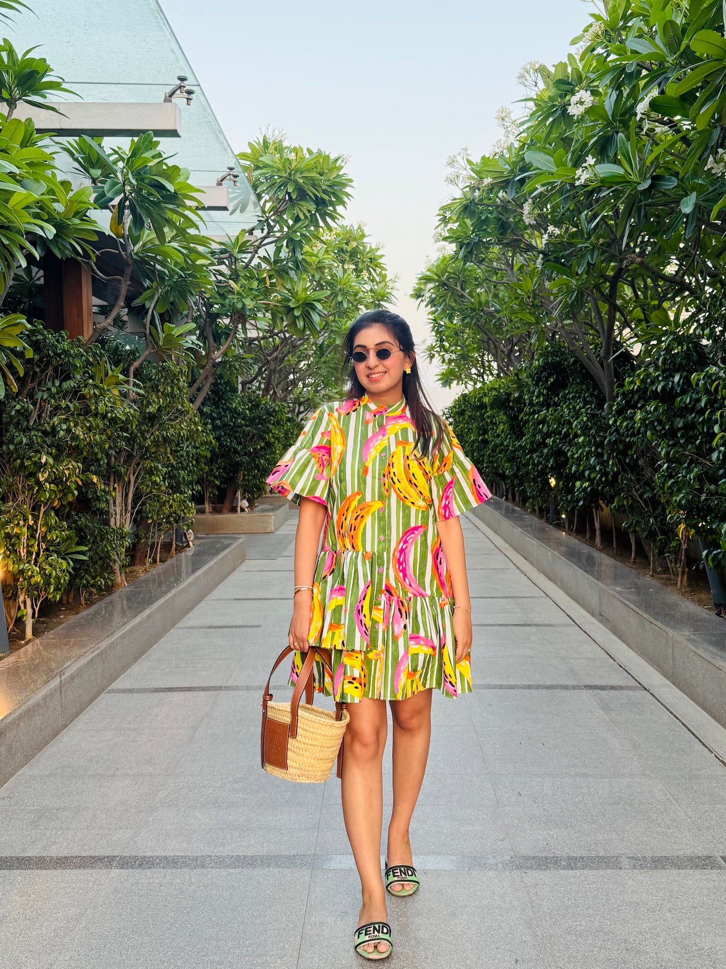 BANANA PRINT COTTON DRESS