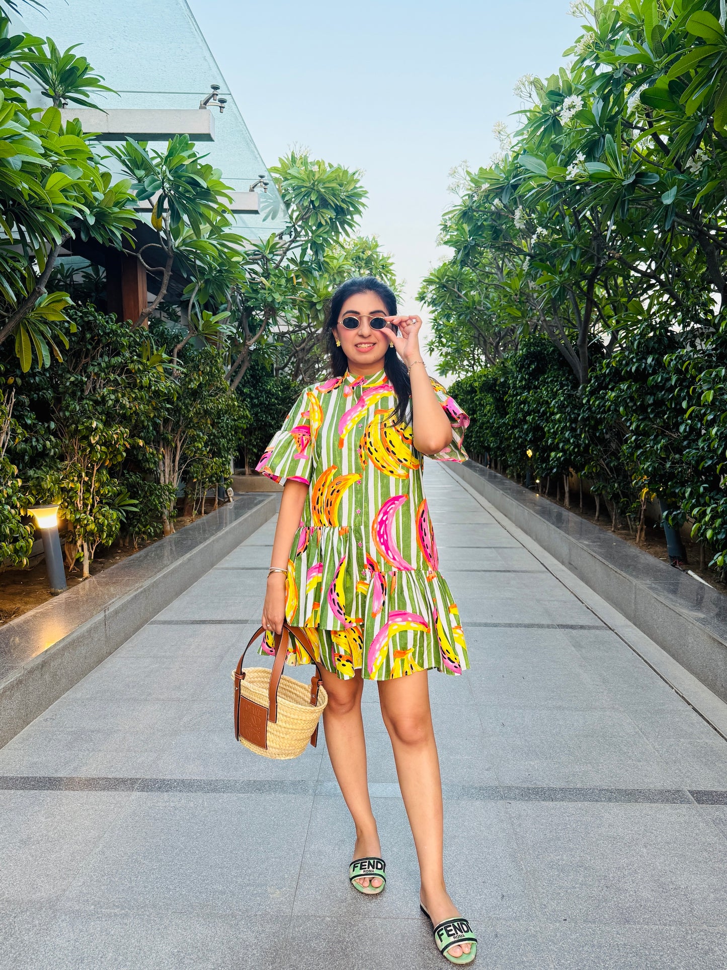 BANANA PRINT COTTON DRESS