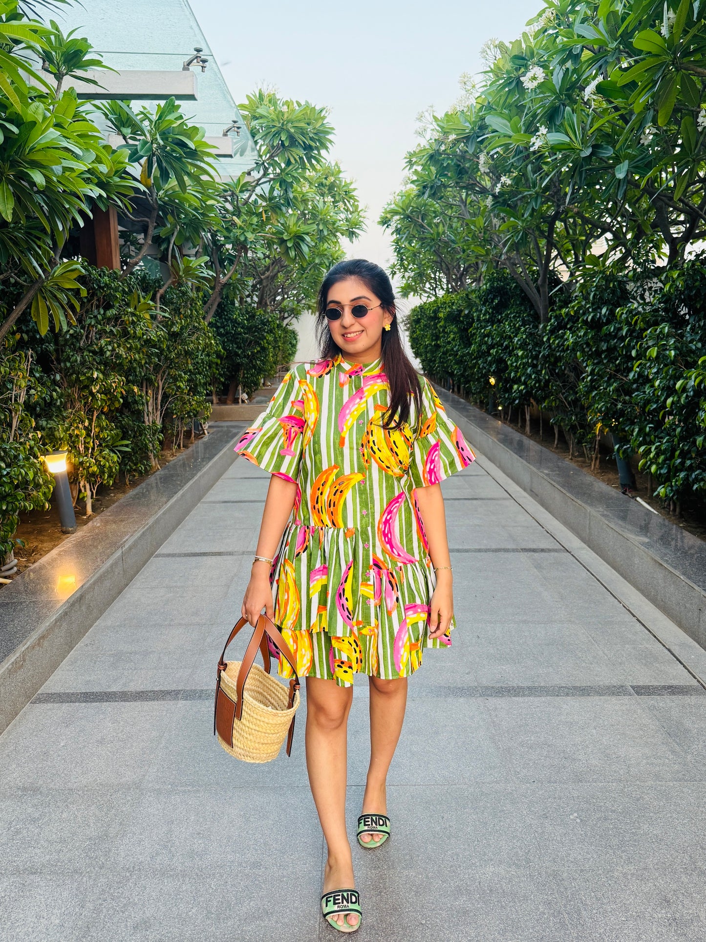 BANANA PRINT COTTON DRESS