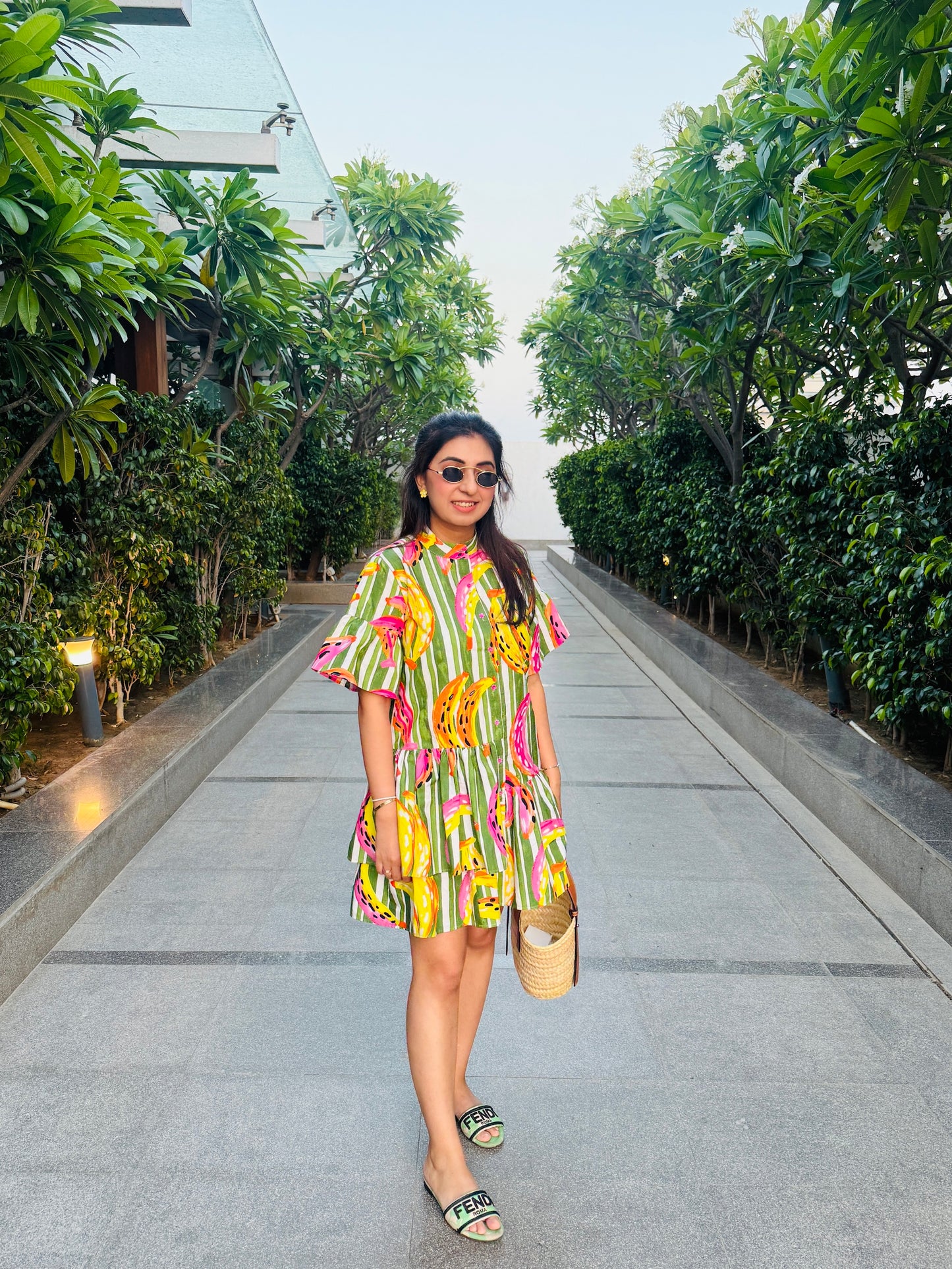 BANANA PRINT COTTON DRESS