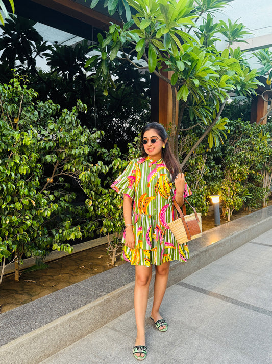 BANANA PRINT COTTON DRESS