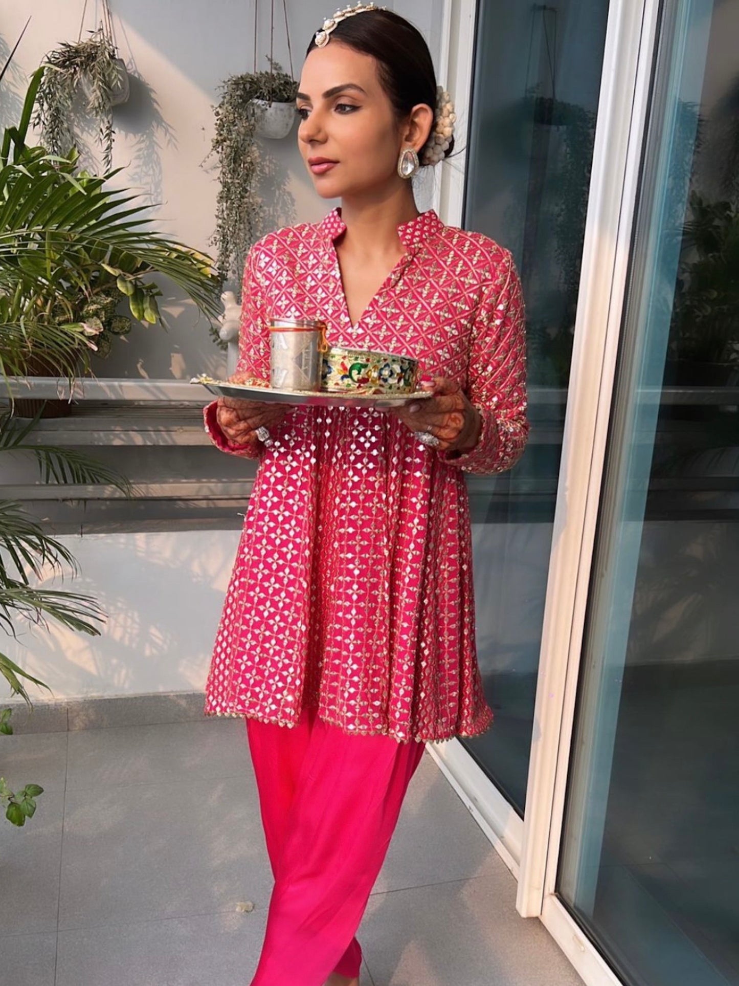 RANI PINK ZARI & SEQUIN DHOTI SET