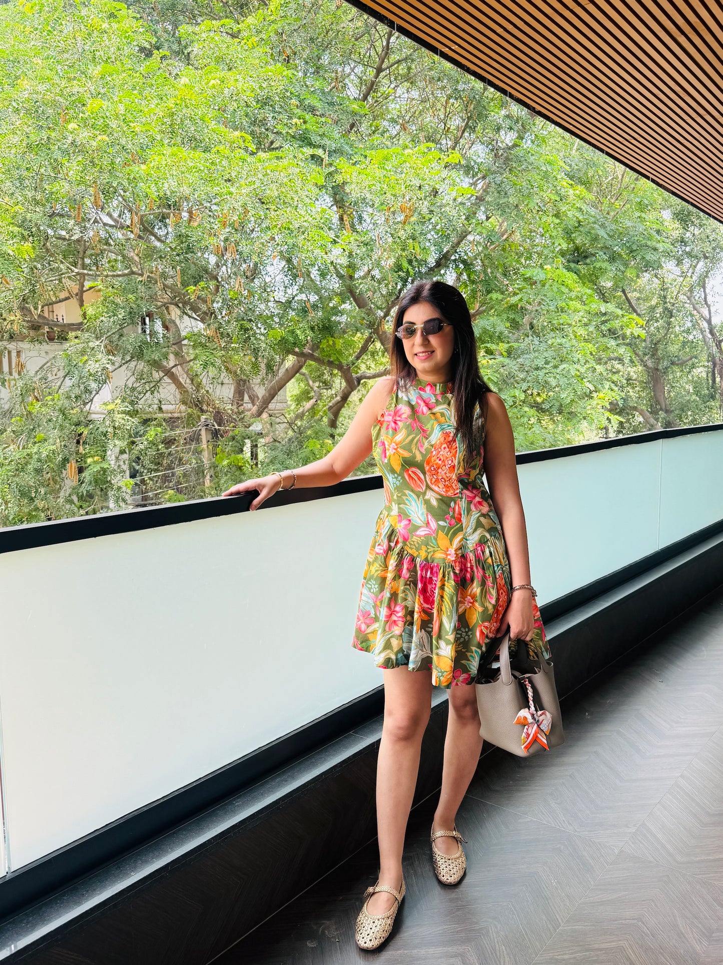 GREEN FLORAL PRINT COTTON DRESS