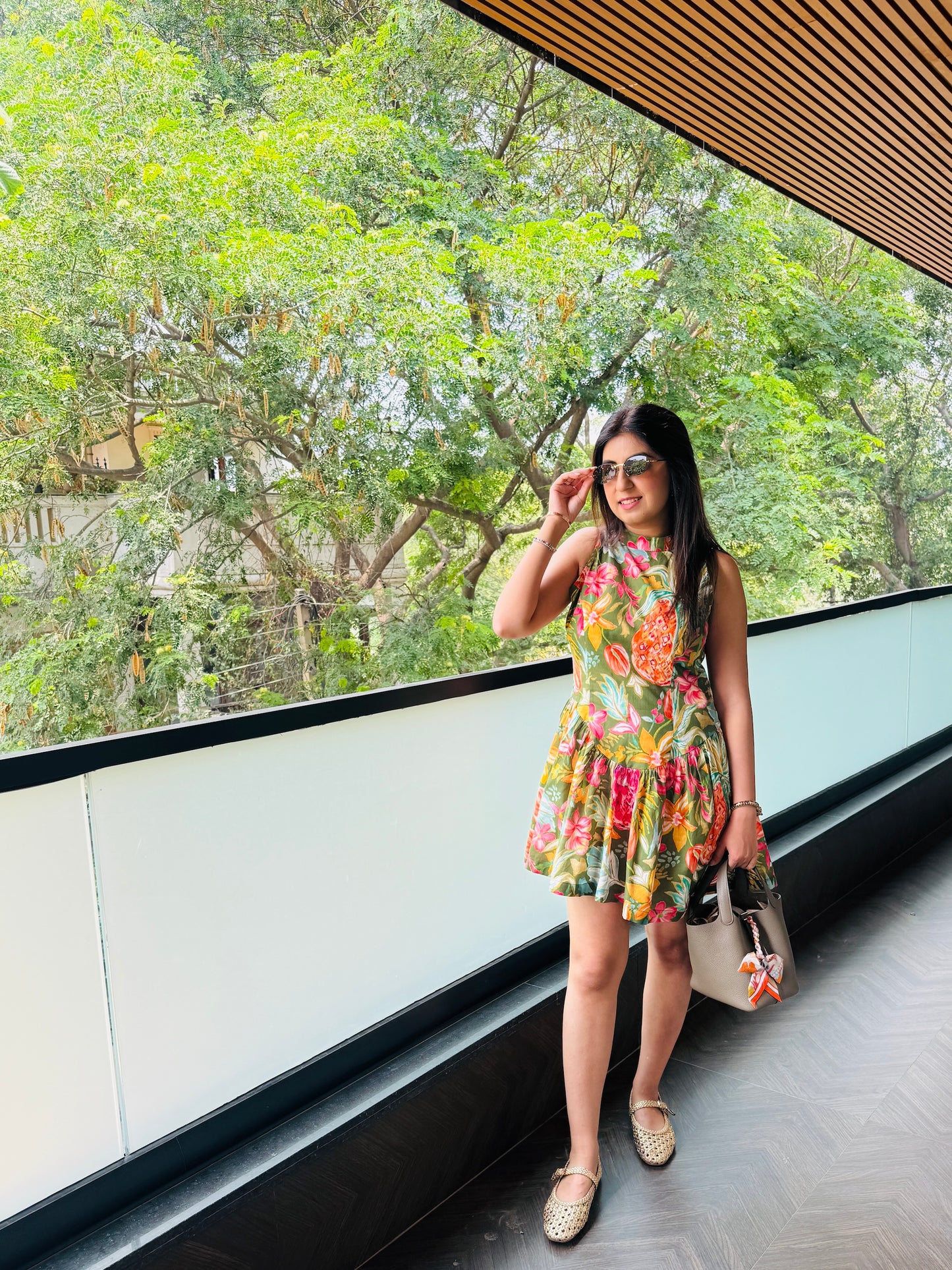 GREEN FLORAL PRINT COTTON DRESS