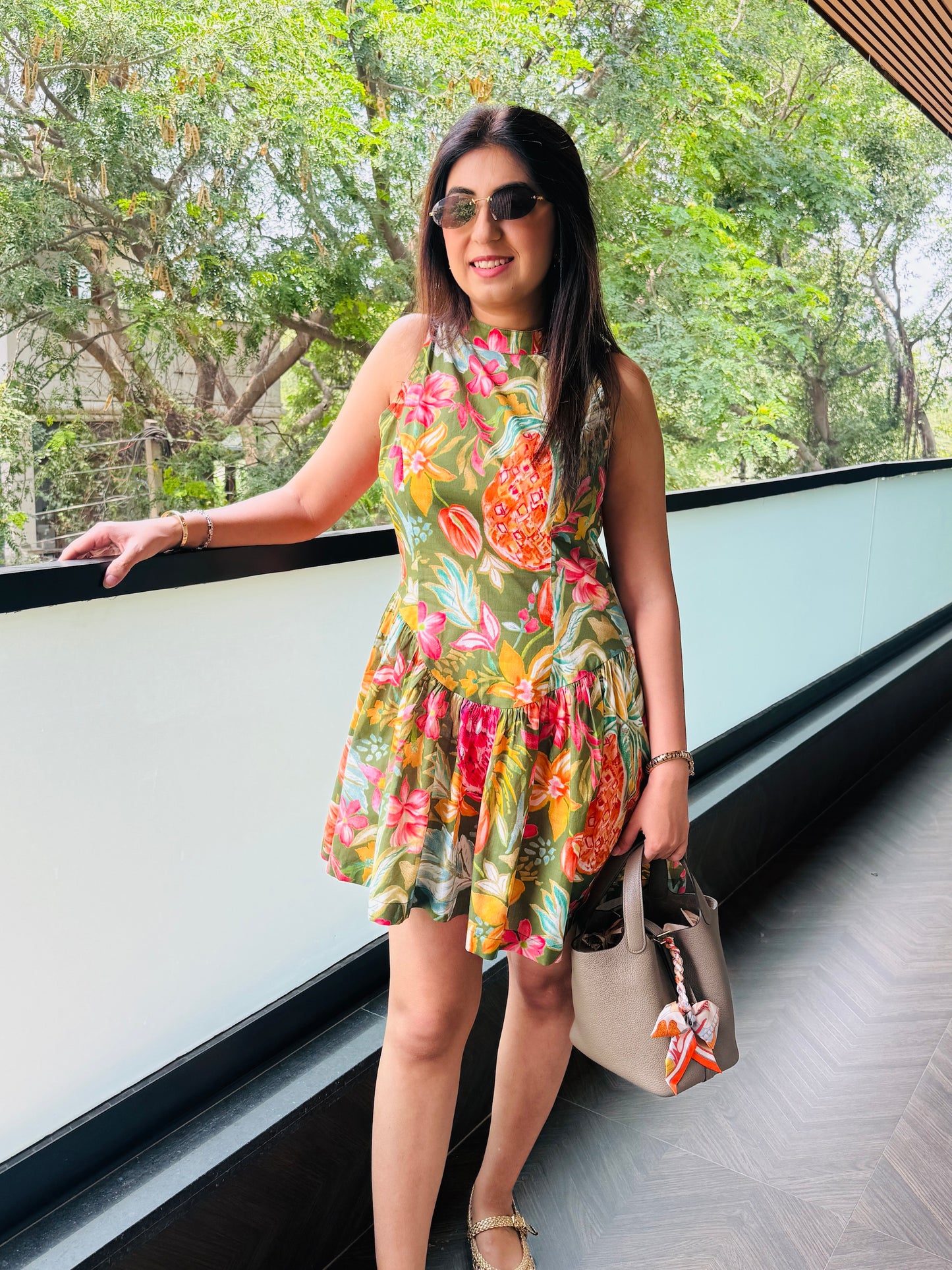 GREEN FLORAL PRINT COTTON DRESS