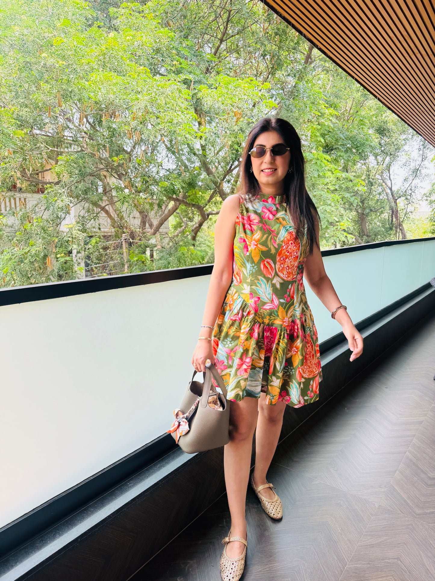 GREEN FLORAL PRINT COTTON DRESS