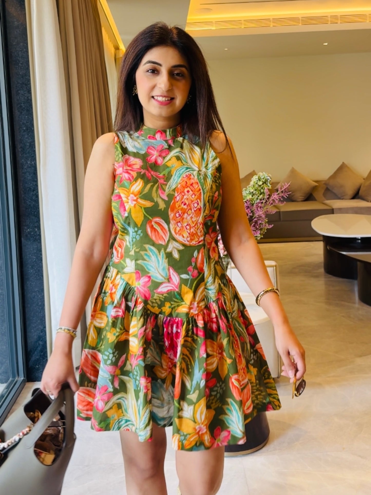 GREEN FLORAL PRINT COTTON DRESS