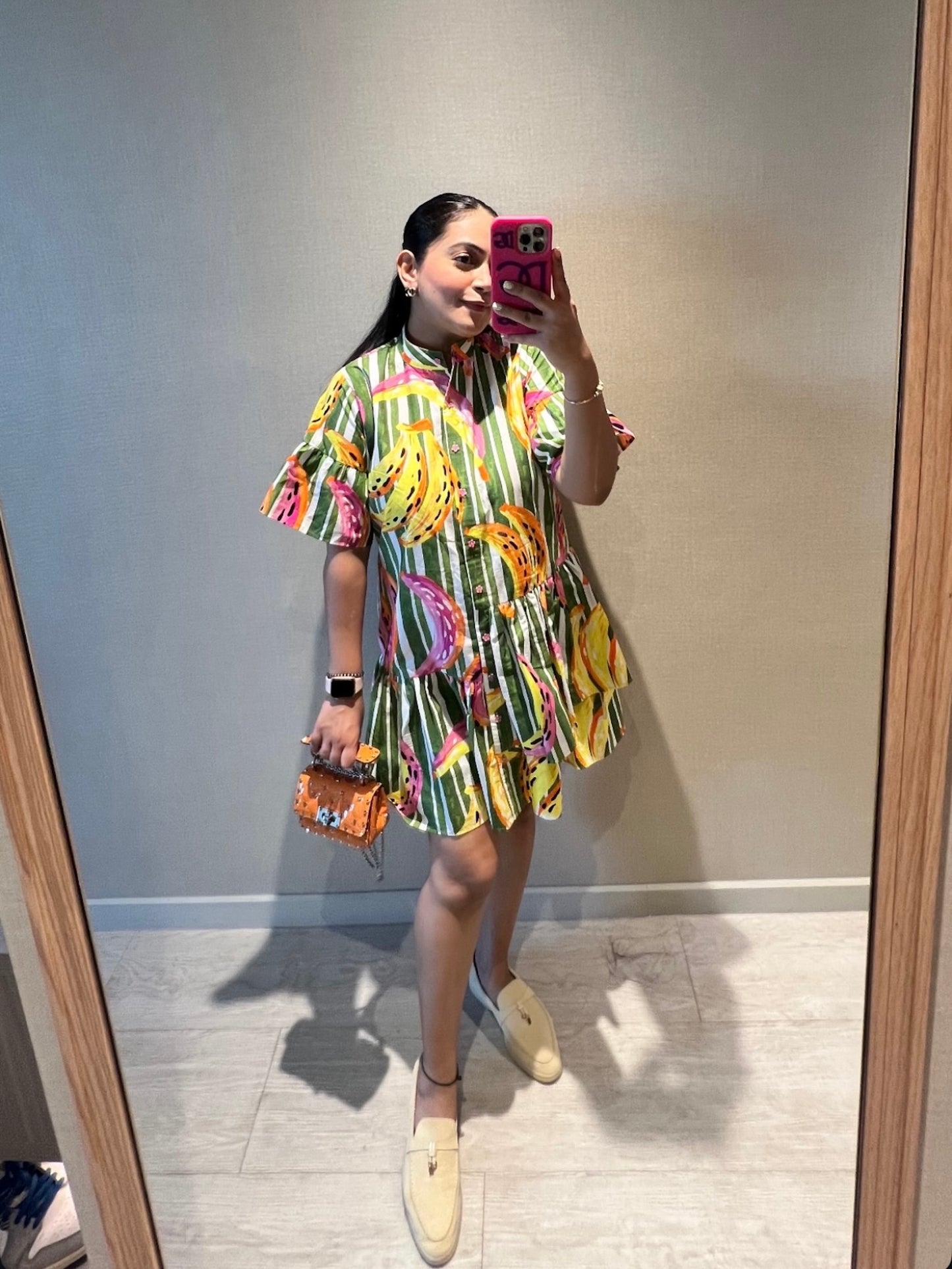 SHRADDHA AJMANI IN BANANA PRINT COTTON DRESS