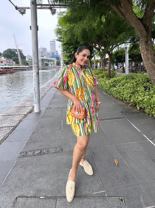 SHRADDHA AJMANI IN BANANA PRINT COTTON DRESS
