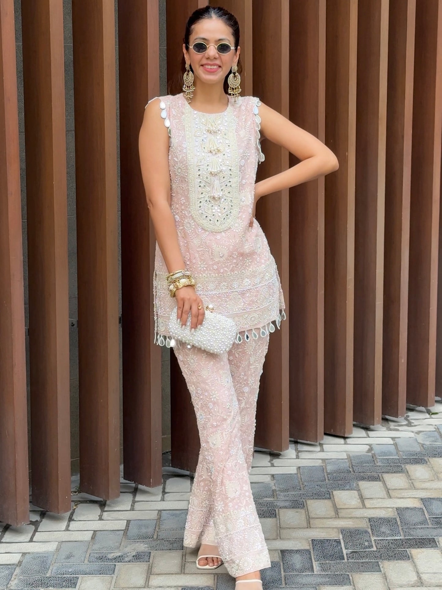 SNEHA ADWANI IN PINK LUCKNAWI PEARL WORK COORD SET