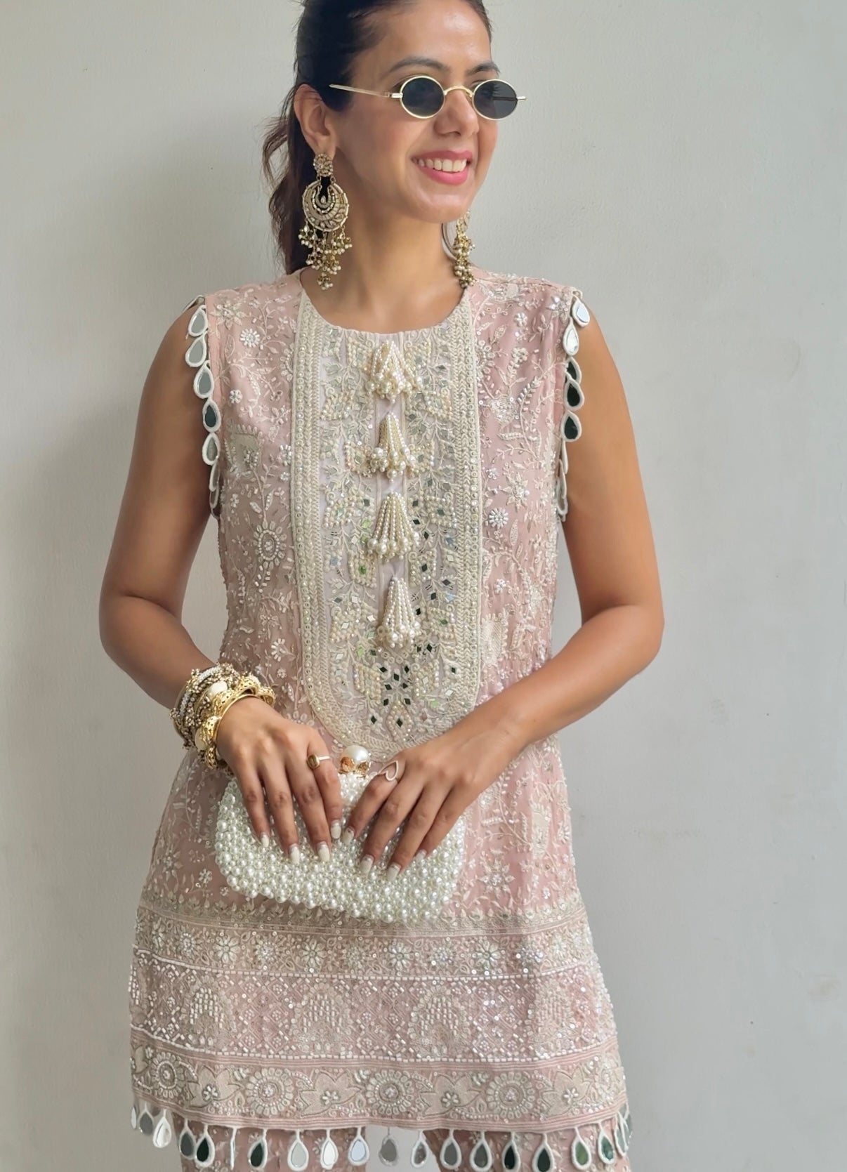 SNEHA ADWANI IN PINK LUCKNAWI PEARL WORK COORD SET