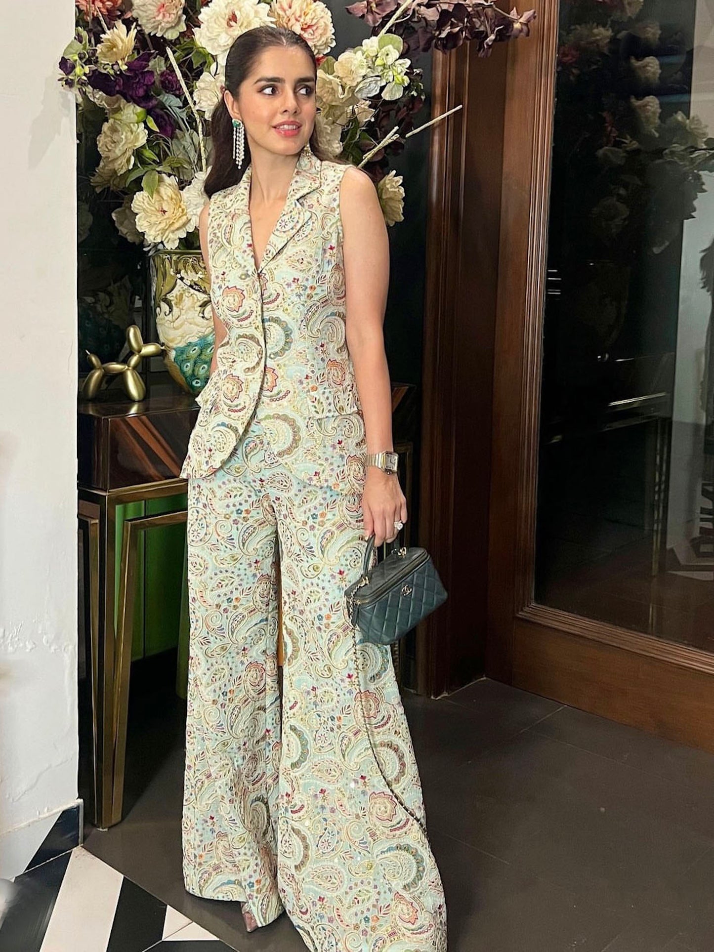 SHARNAMLI IN LIGHT BLUE MULTI COLOR EMBROIDERED JACKET SET