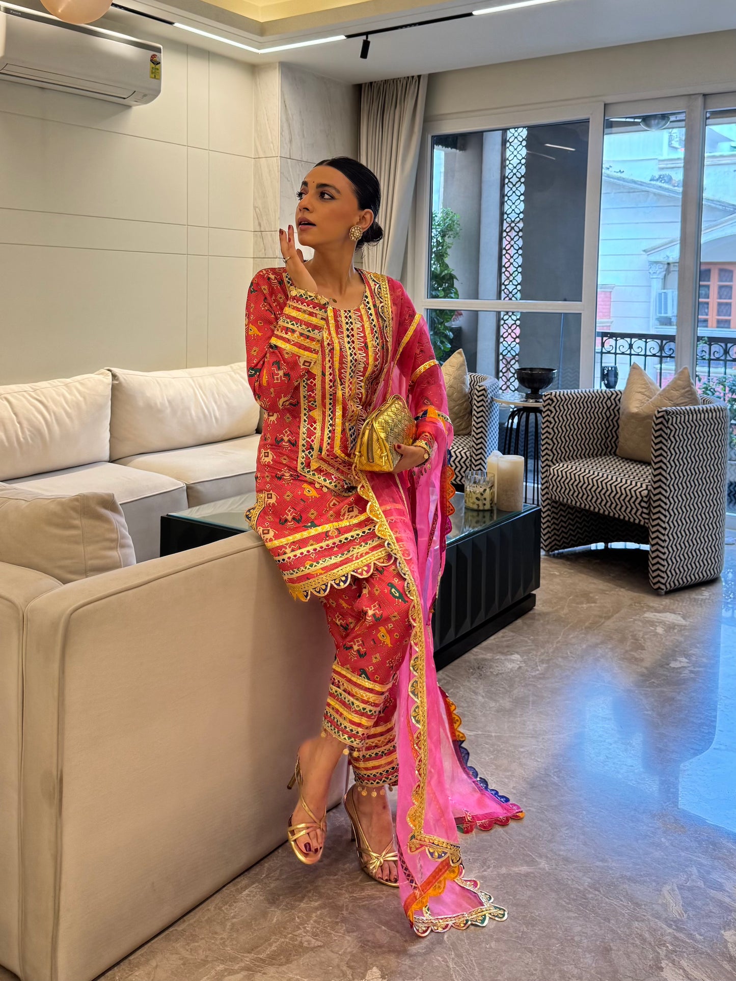 MEHAK JAIN  IN PINK PATOLA KURTA SET