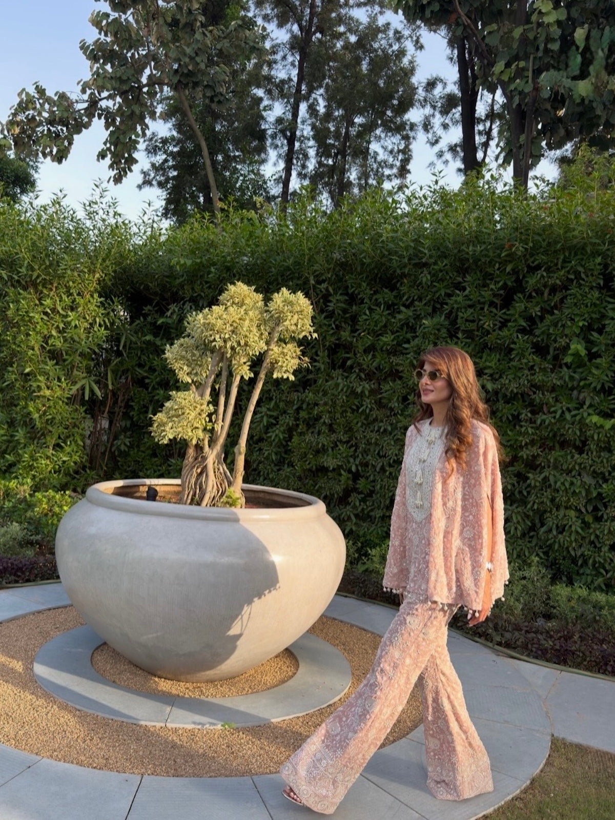 NEHA NAGAR IN PINK LUCKNAWI PEARL WORK CAPE SET