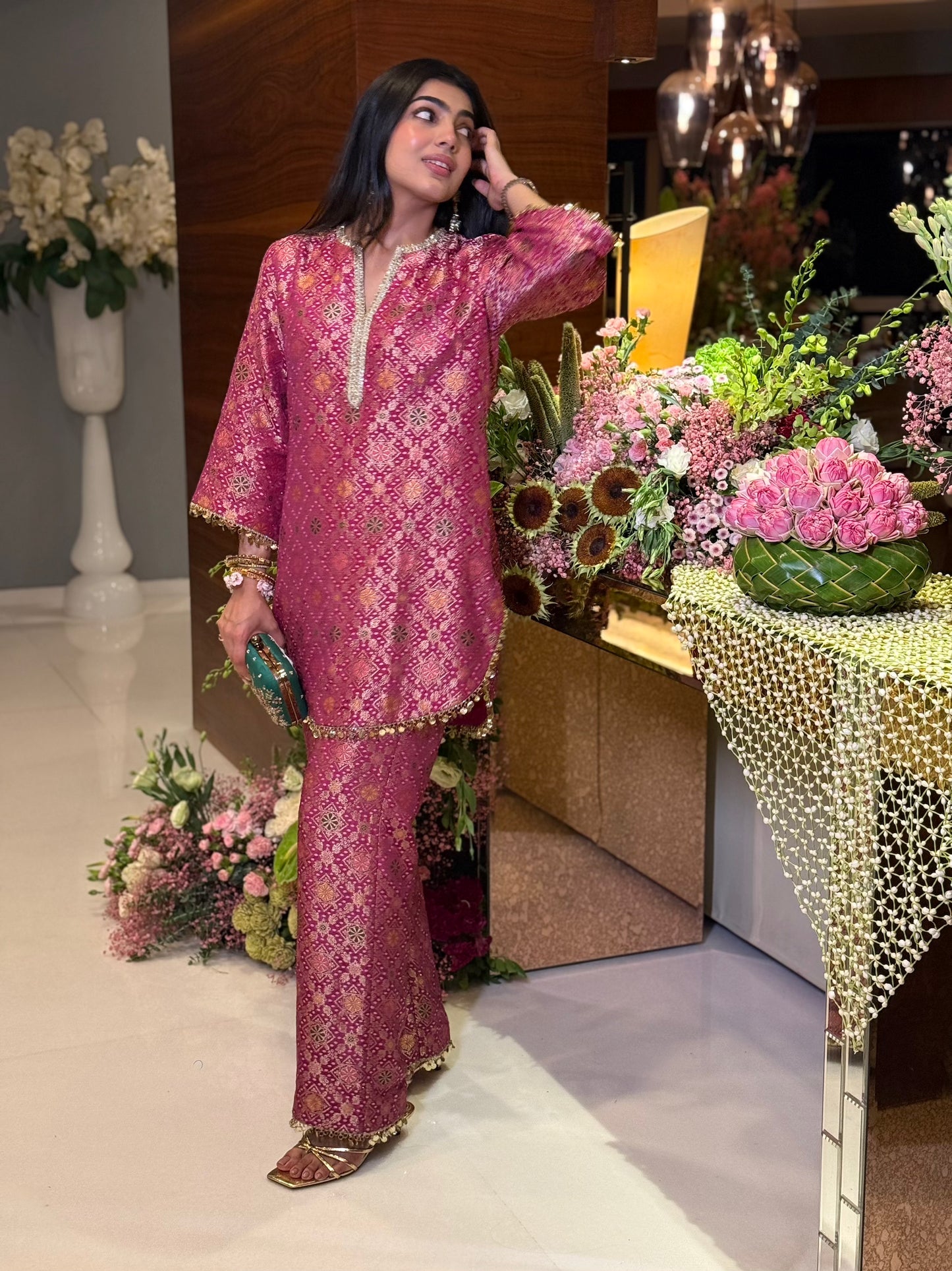 SHIMOLI KAPASI IN PINK BROCADE SUIT SET