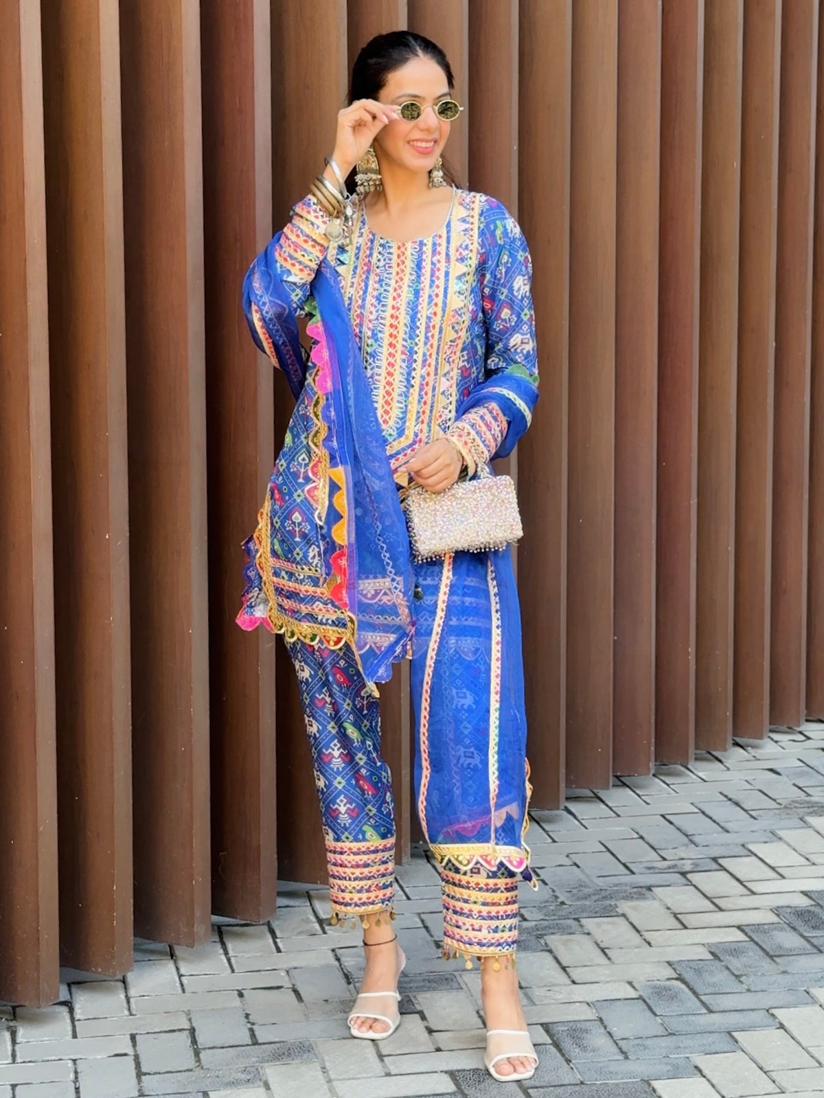 SNEHA ADWANI IN BLUE PATOLA KURTA SET