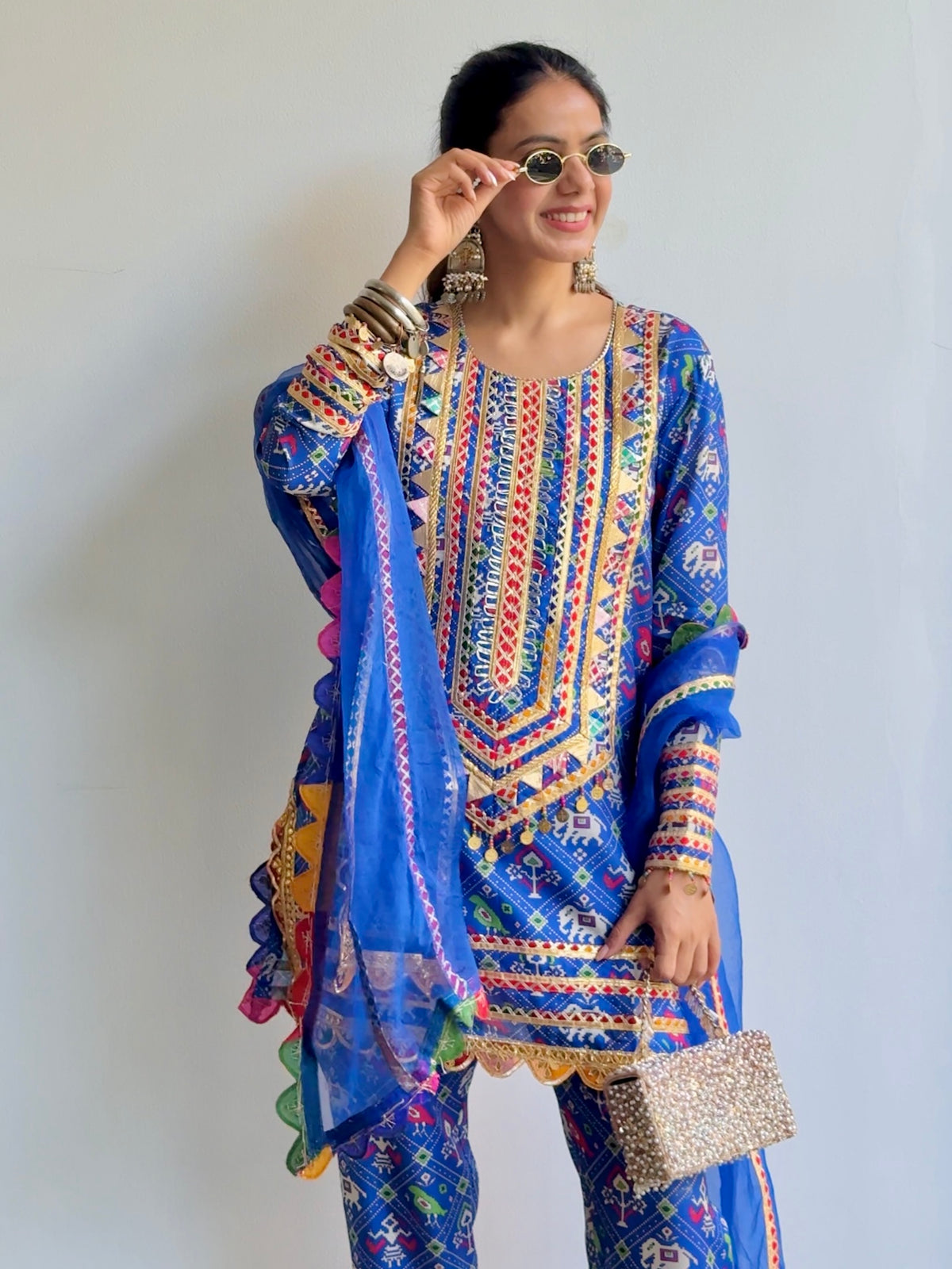 SNEHA ADWANI IN BLUE PATOLA KURTA SET
