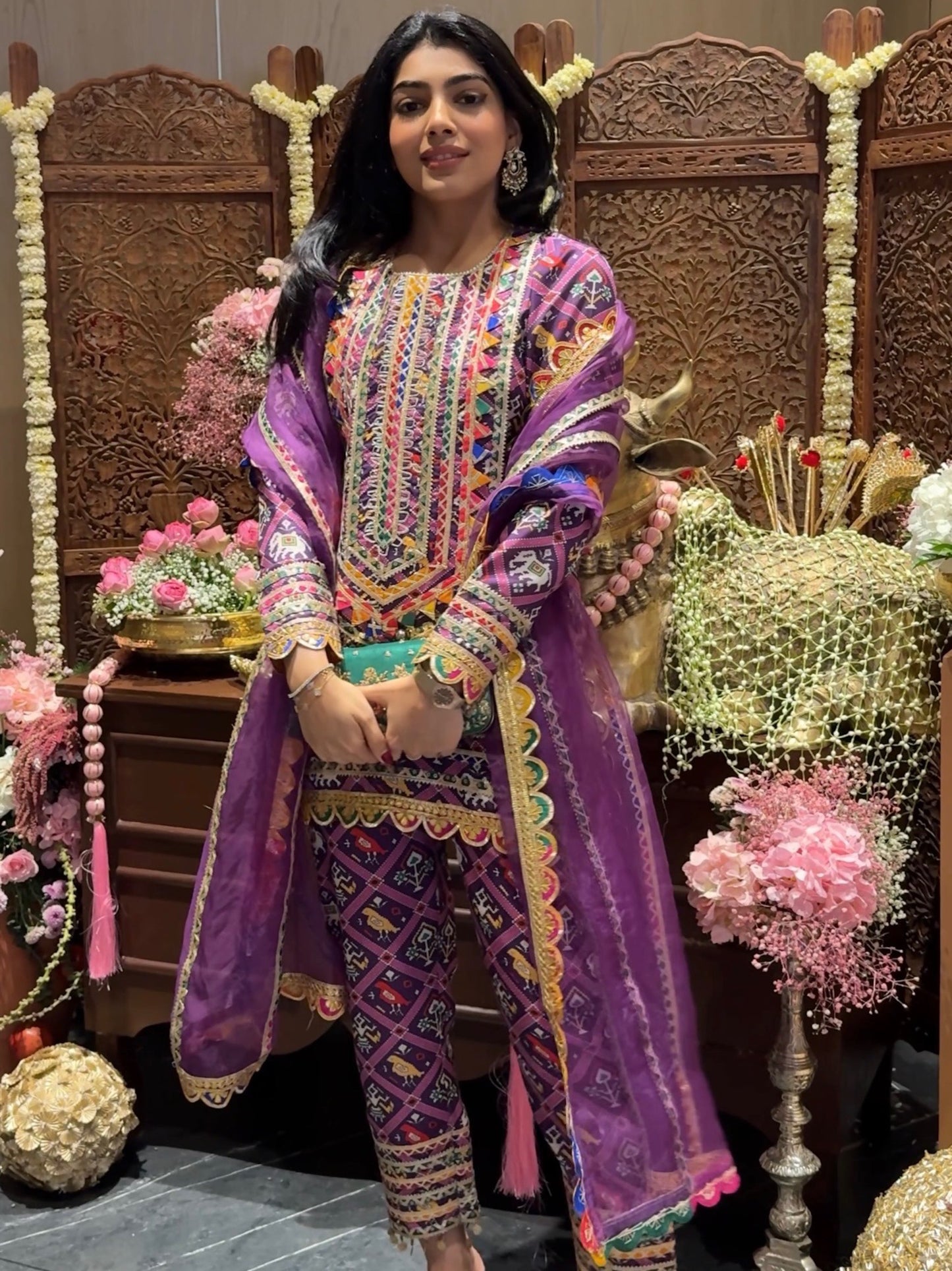 SHIMOLI KAPASI IN PURPLE PATOLA SUIT SET