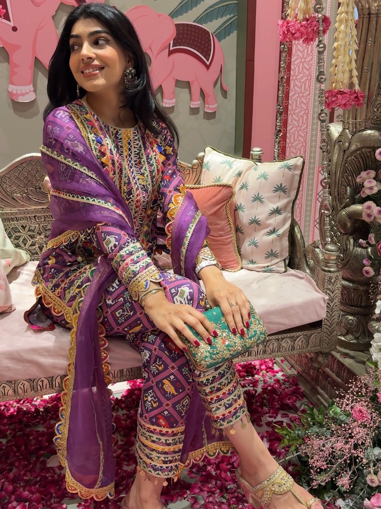 SHIMOLI KAPASI IN PURPLE PATOLA SUIT SET