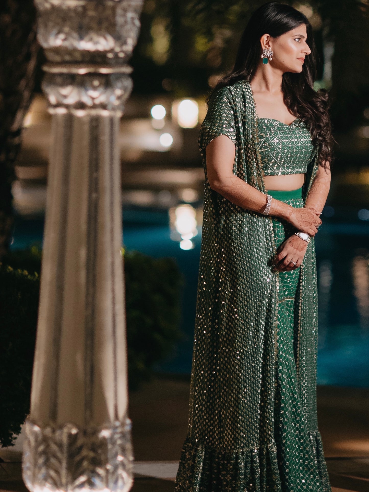 GREEN ZARI & SEQUIN 3 PIECE SET