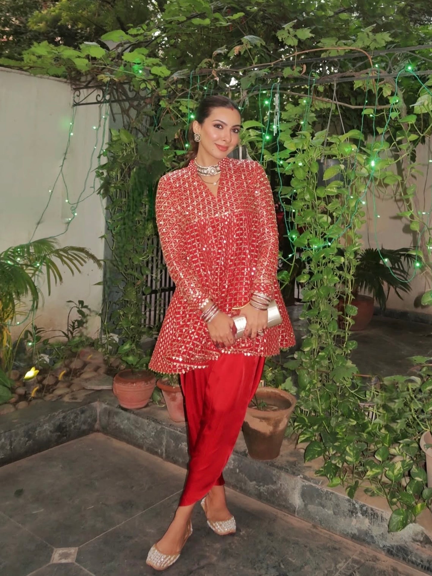 NIKI MEHRA IN RED ZARI & SEQUIN DHOTI SET