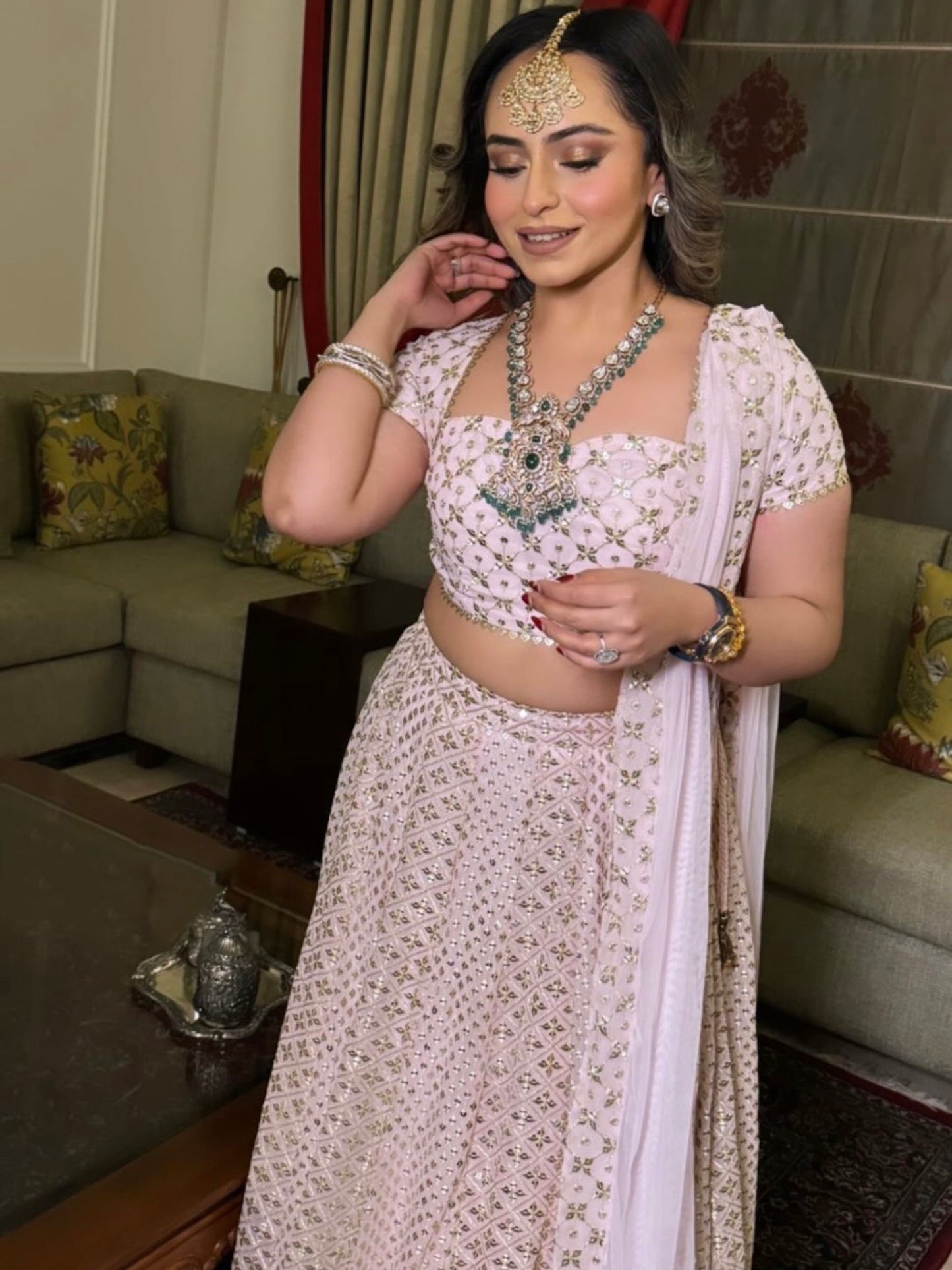 PINK ZARI & SEQUIN LEHENGA SET