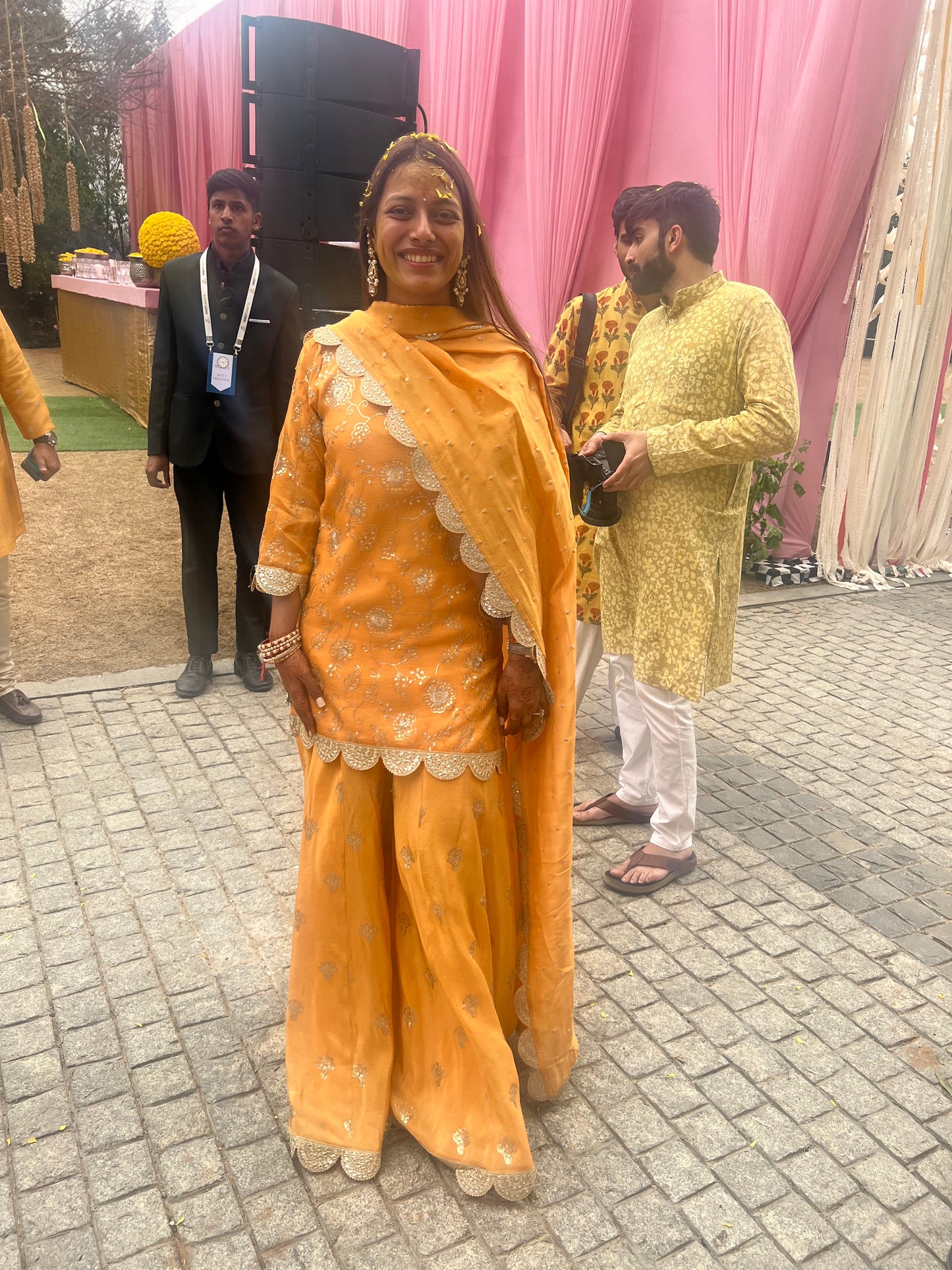 FAMILY IN ORANGE TISSUE SHARARA SET