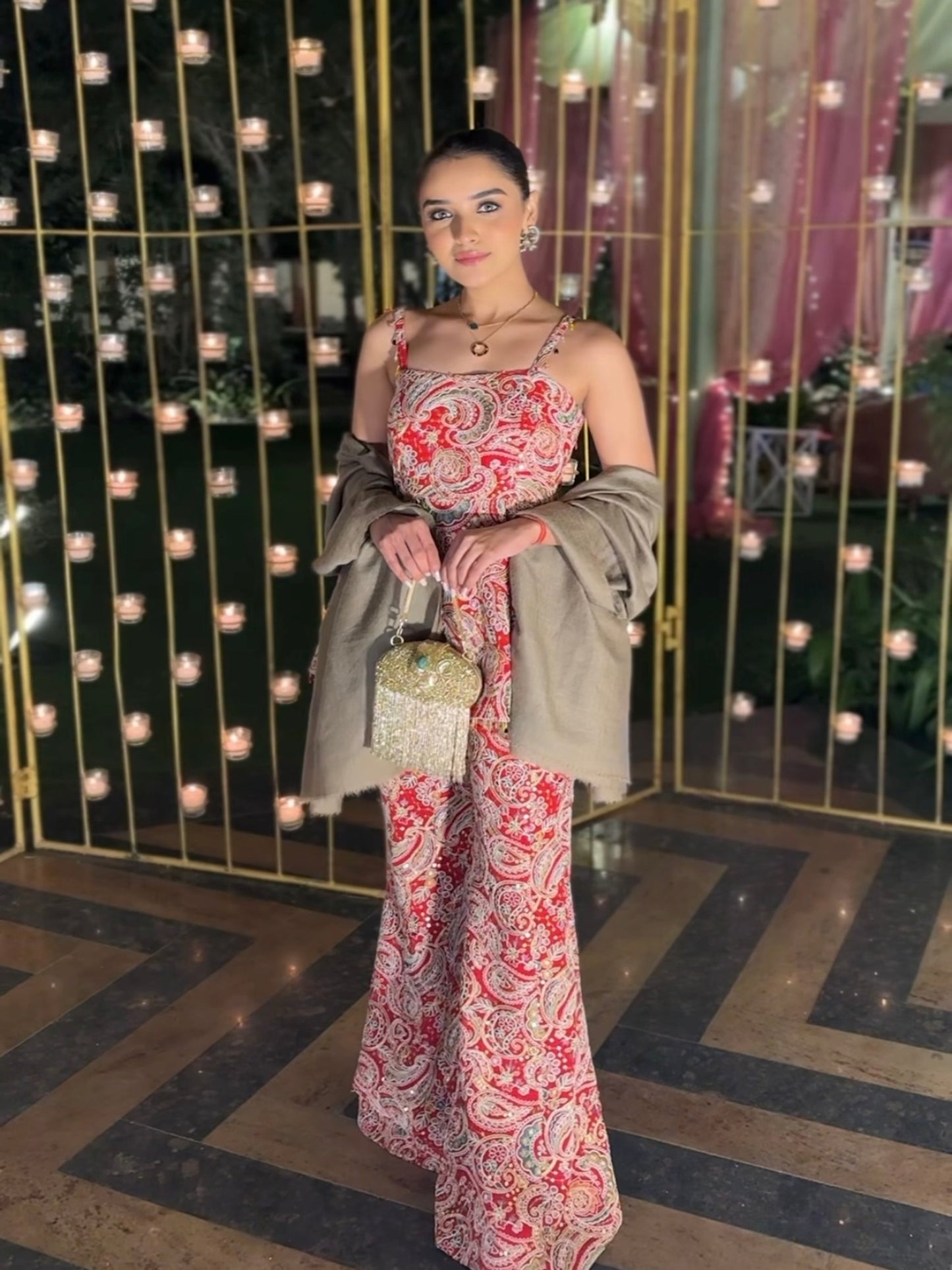 SHIVANI GIRDHAR IN RED MULTI COLOR EMBROIDERED PEPLUM SET