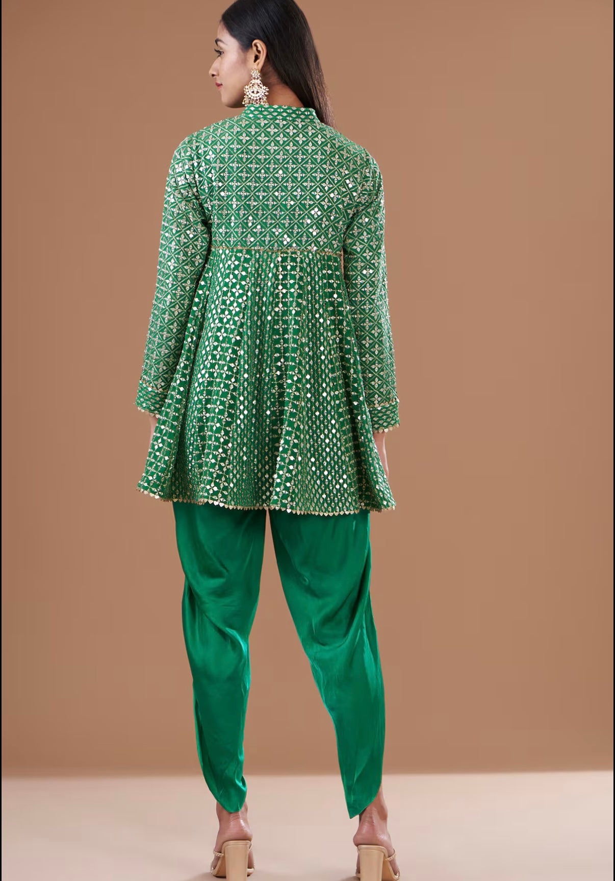 GREEN ZARI & SEQUIN DHOTI SET