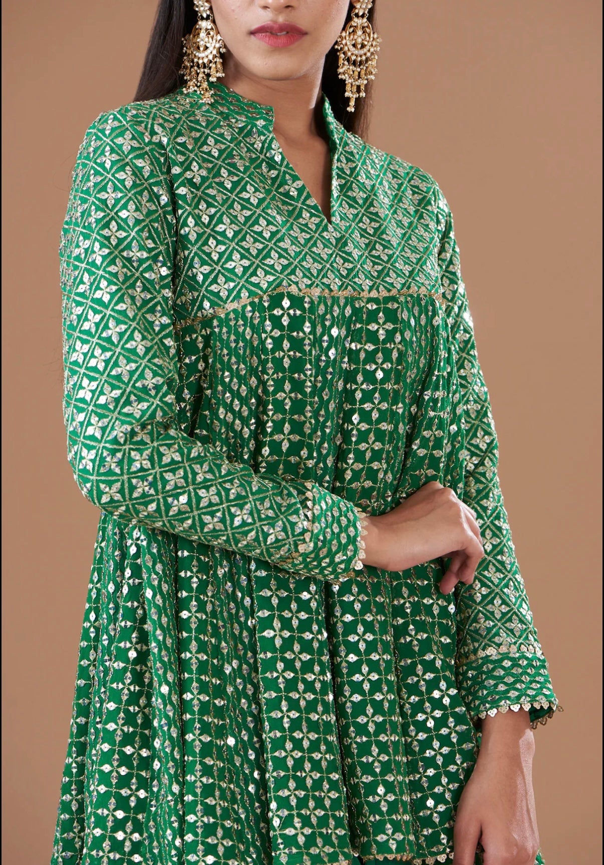 GREEN ZARI & SEQUIN DHOTI SET