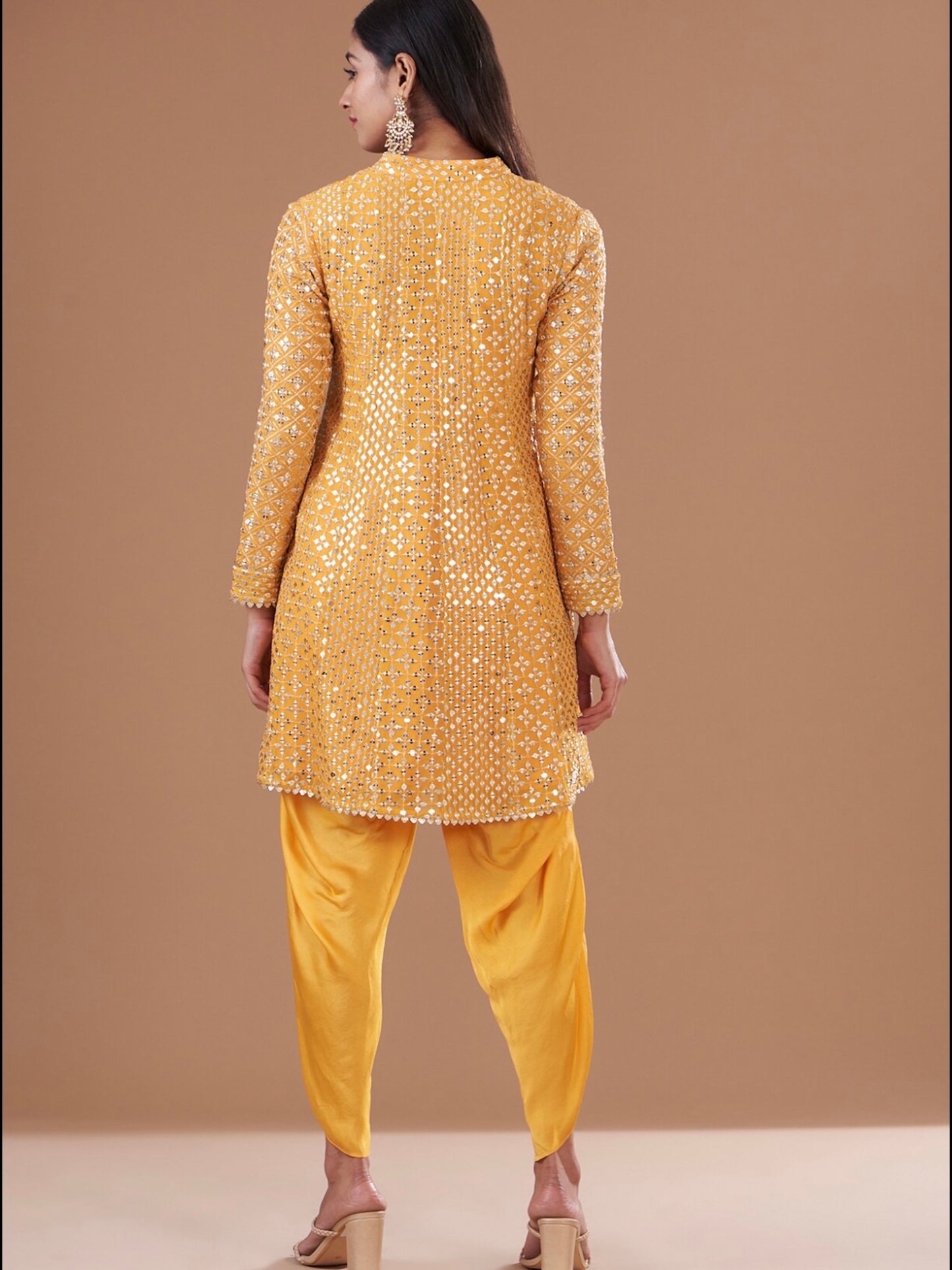 MANGO YELLOW ZARI & SEQUIN DHOTI SET WITH DUPATTA
