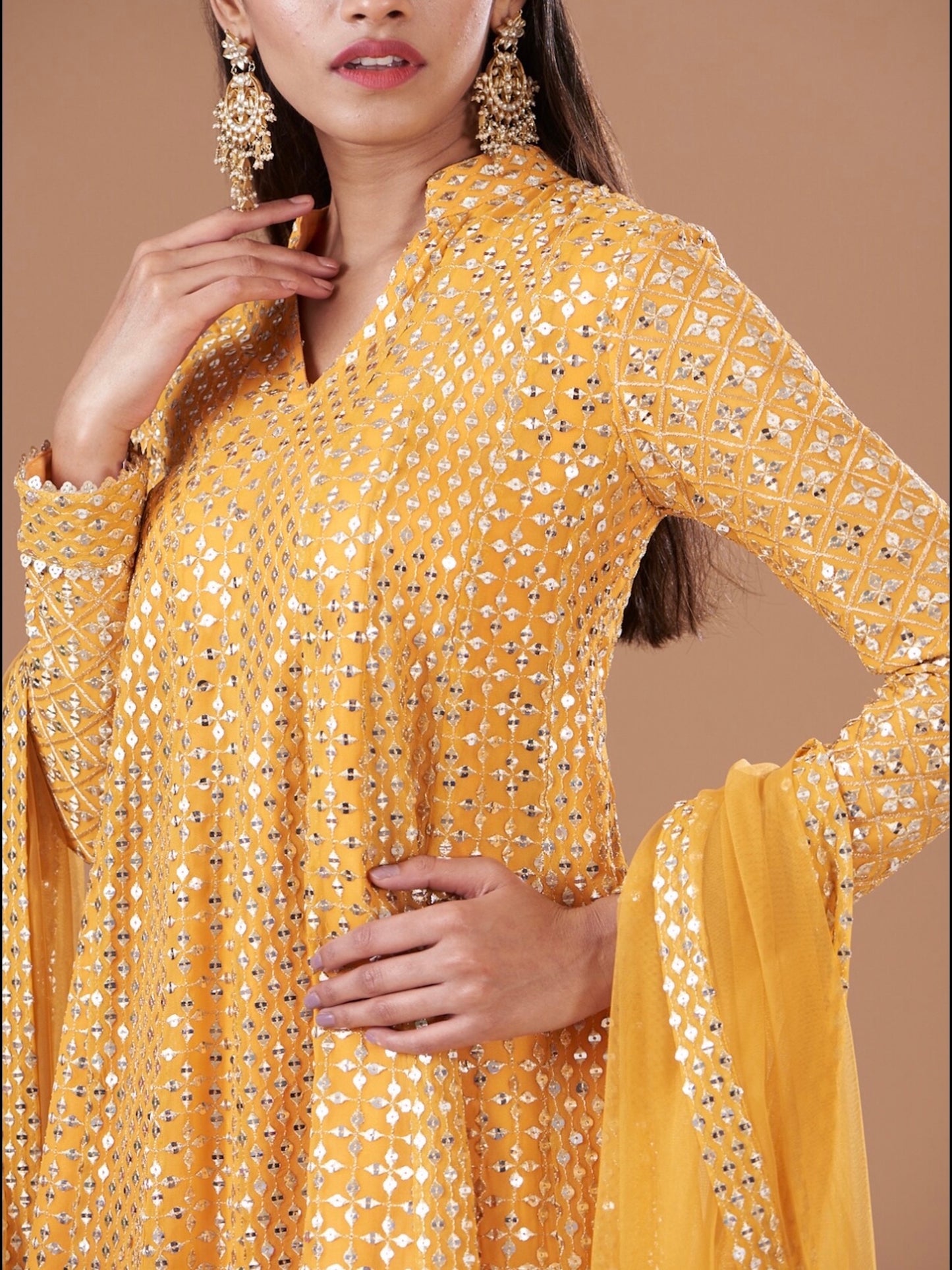 MANGO YELLOW ZARI & SEQUIN DHOTI SET WITH DUPATTA