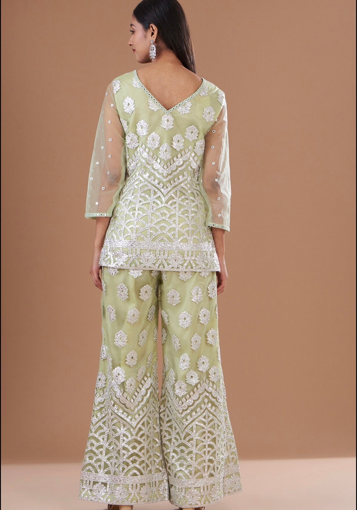 LIGHT GREEN FOIL WORK COORD SET