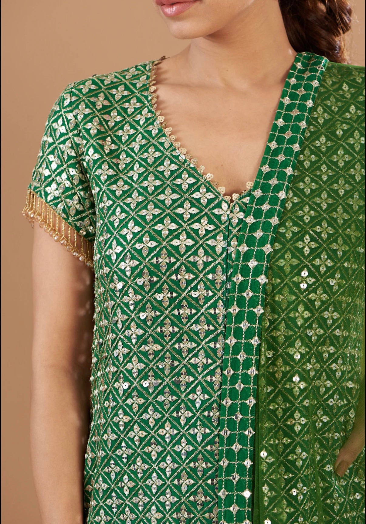 GREEN ZARI & SEQUIN COORD SET